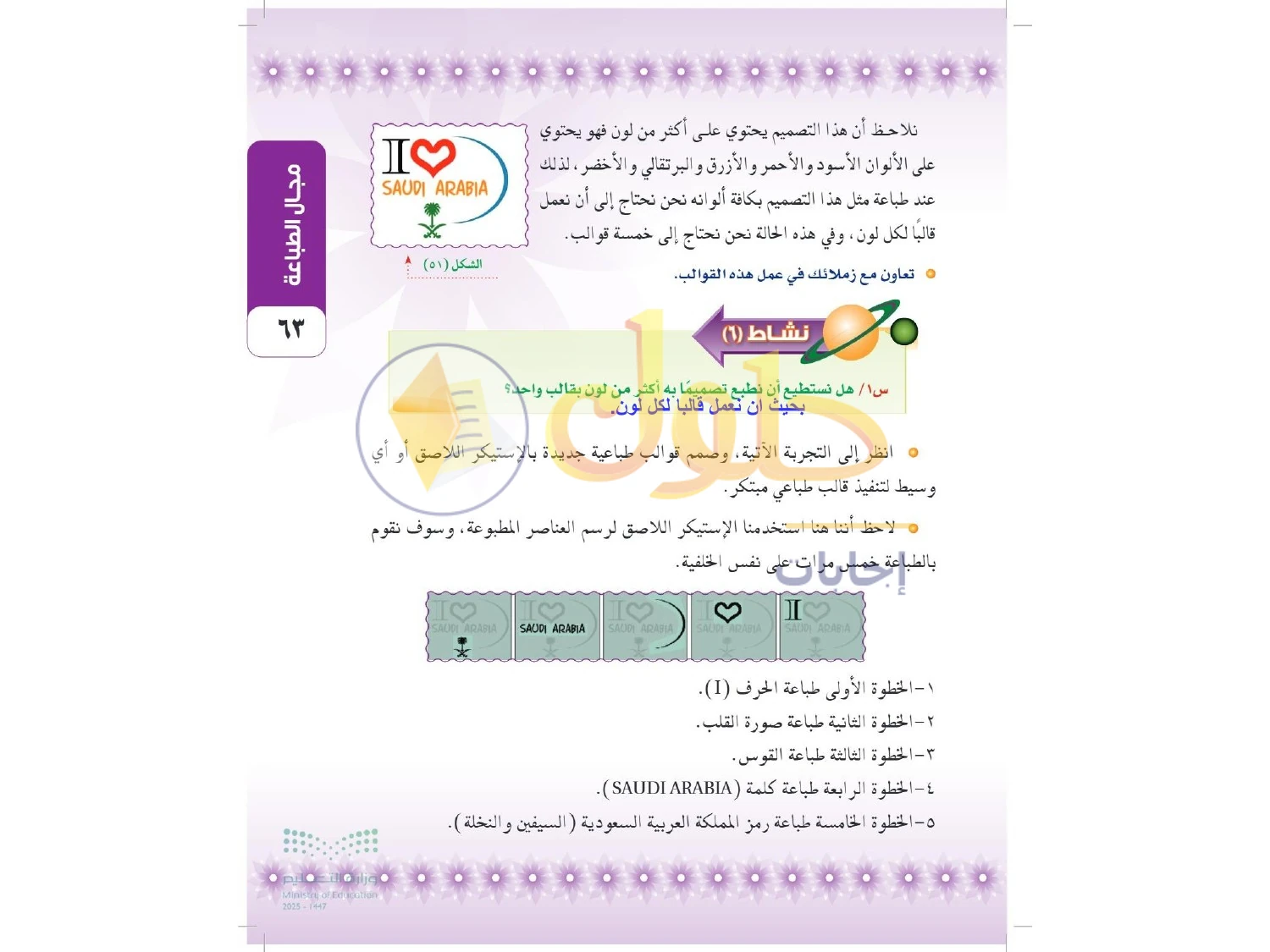 حل التربية الفنية للصف الثالث المتوسط صفحة 63