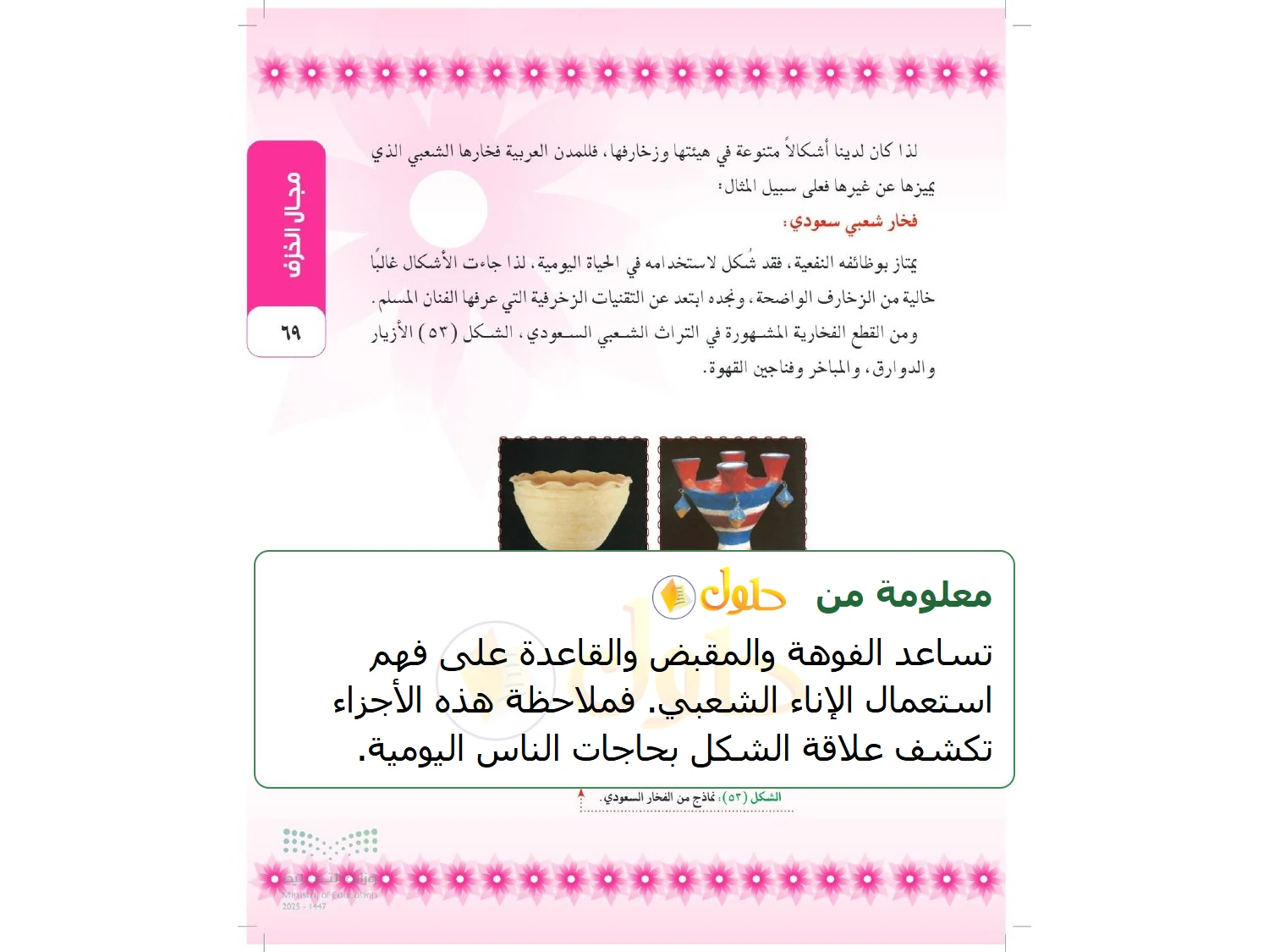 شرح وملخص التربية الفنية للصف الثالث المتوسط صفحة 69