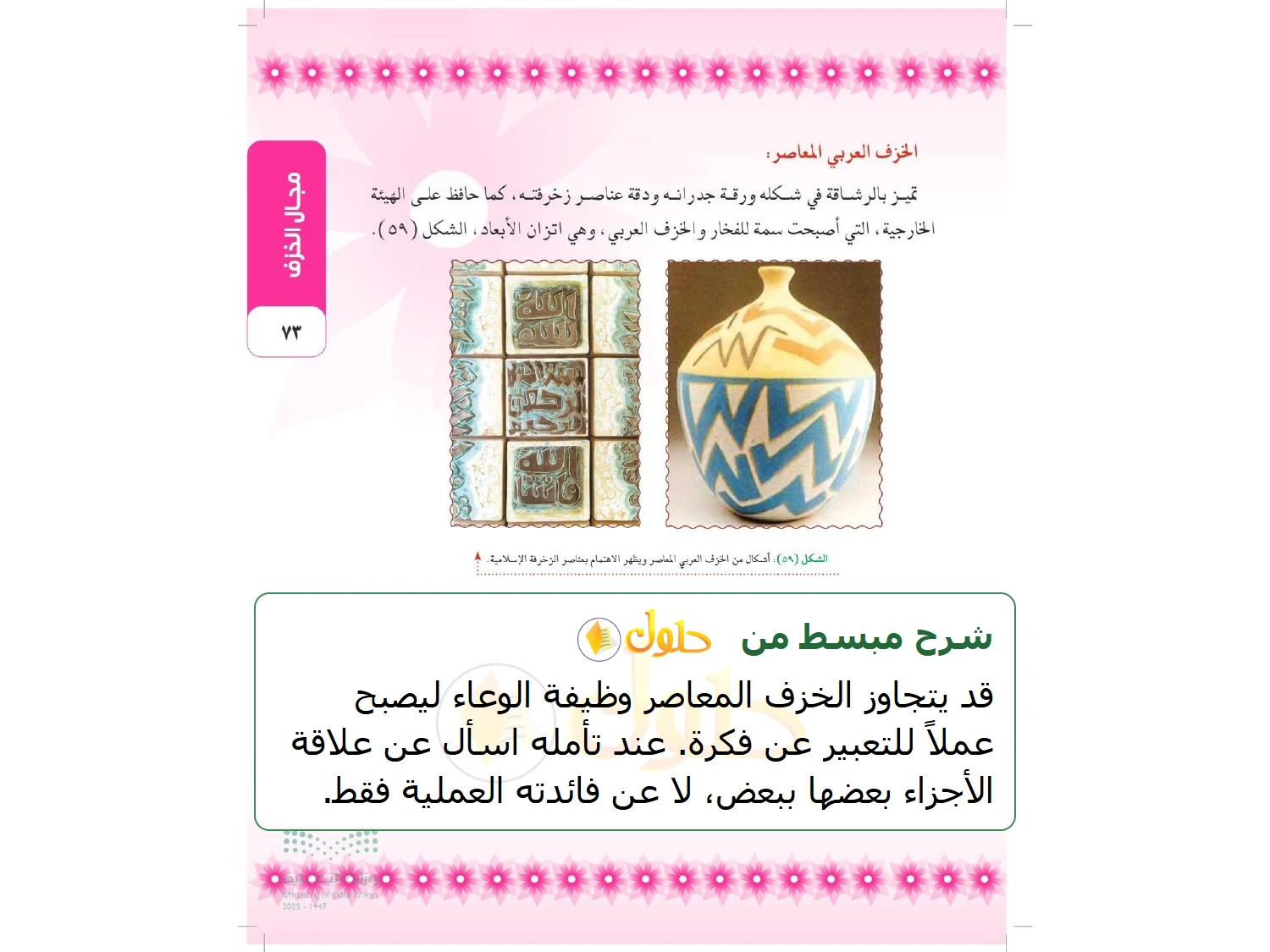 شرح وملخص التربية الفنية للصف الثالث المتوسط صفحة 73
