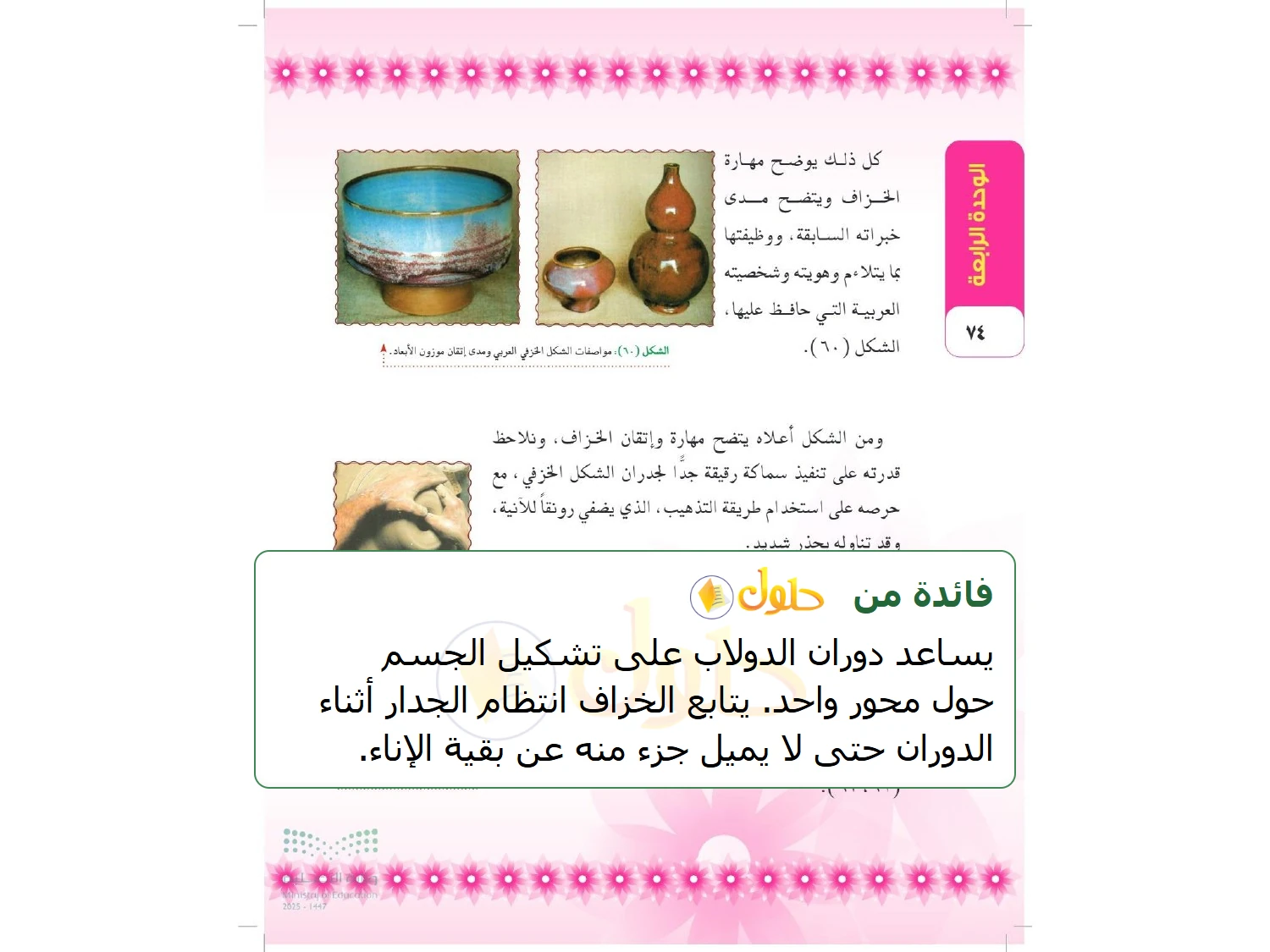 شرح وملخص التربية الفنية للصف الثالث المتوسط صفحة 74