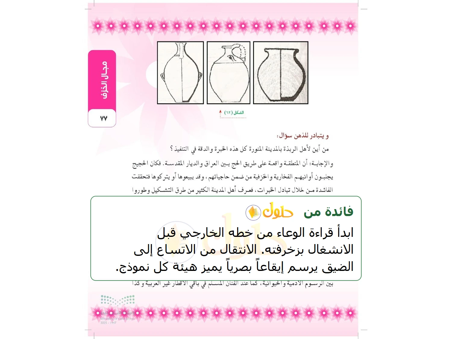 شرح وملخص التربية الفنية للصف الثالث المتوسط صفحة 77