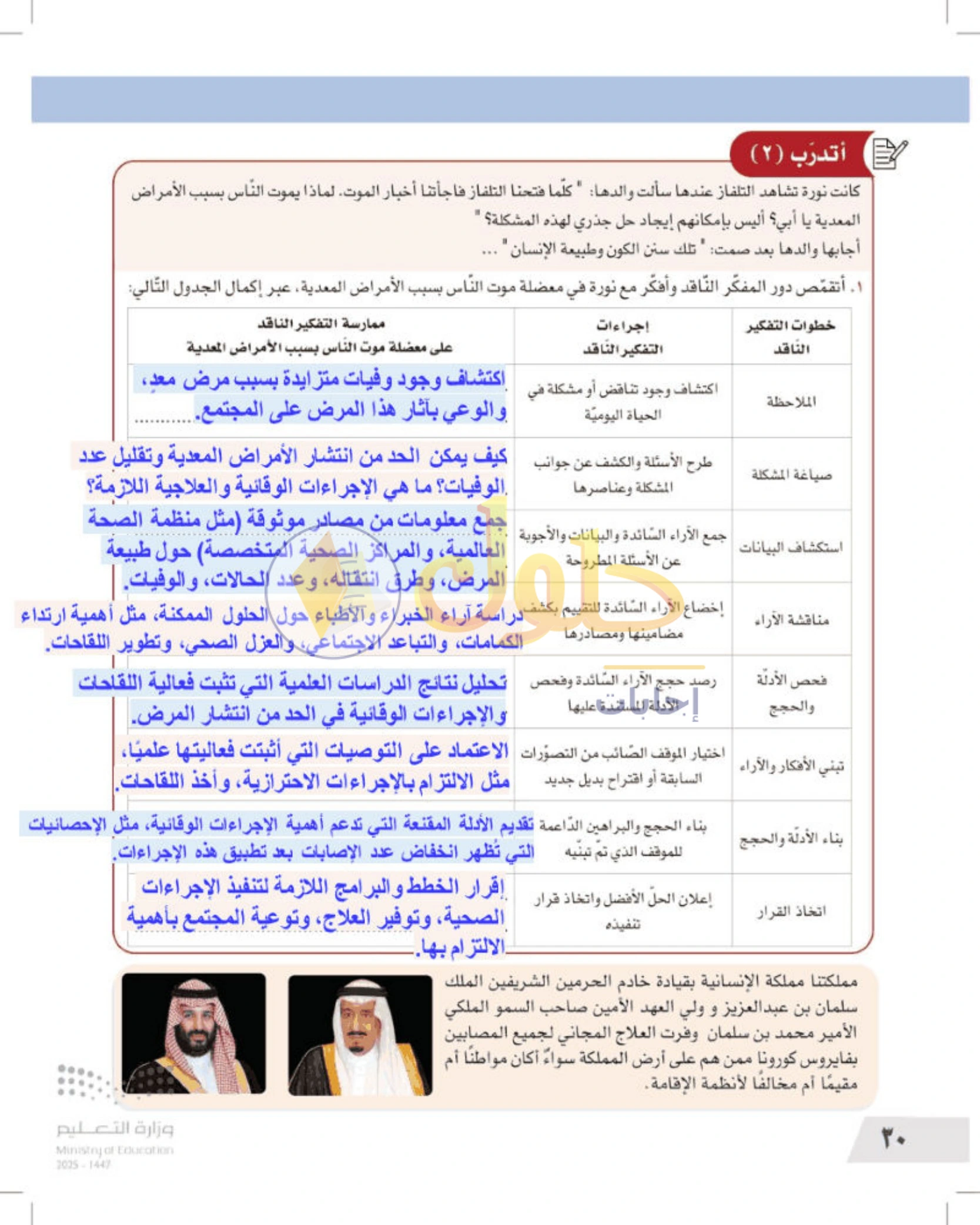 شرح وأنشطة درس معنى التفكير الناقد وخطواته — صفحة ٣٠