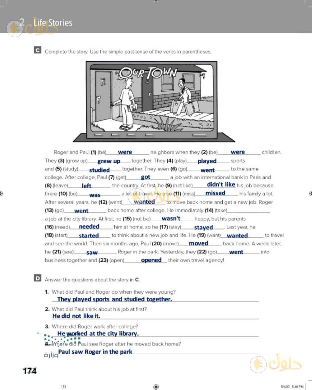 حل الإنجليزي للصف الثالث المتوسط صفحة 174 الجزء 1
