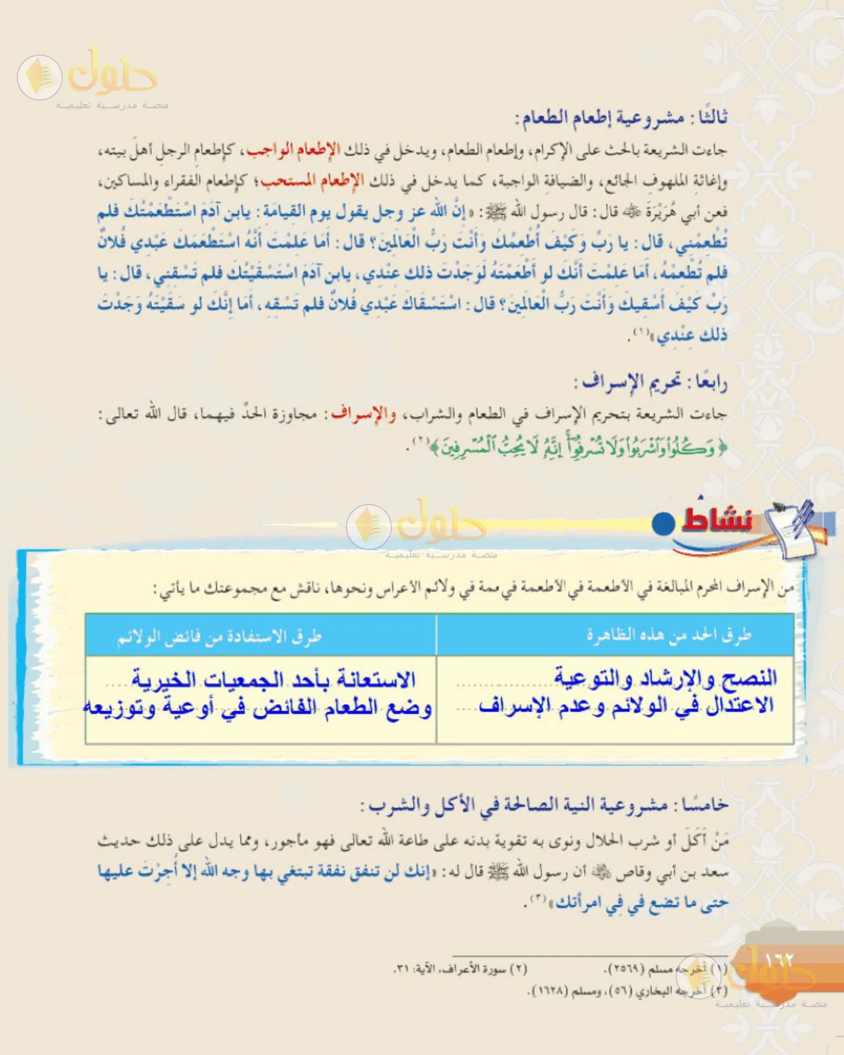 حل الفقه للصف الثالث المتوسط صفحة 162