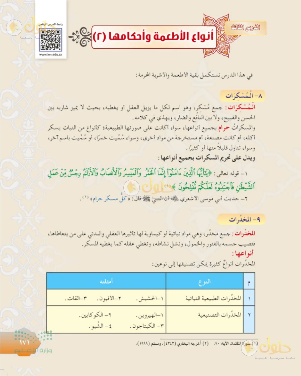 حل الفقه للصف الثالث المتوسط صفحة 171