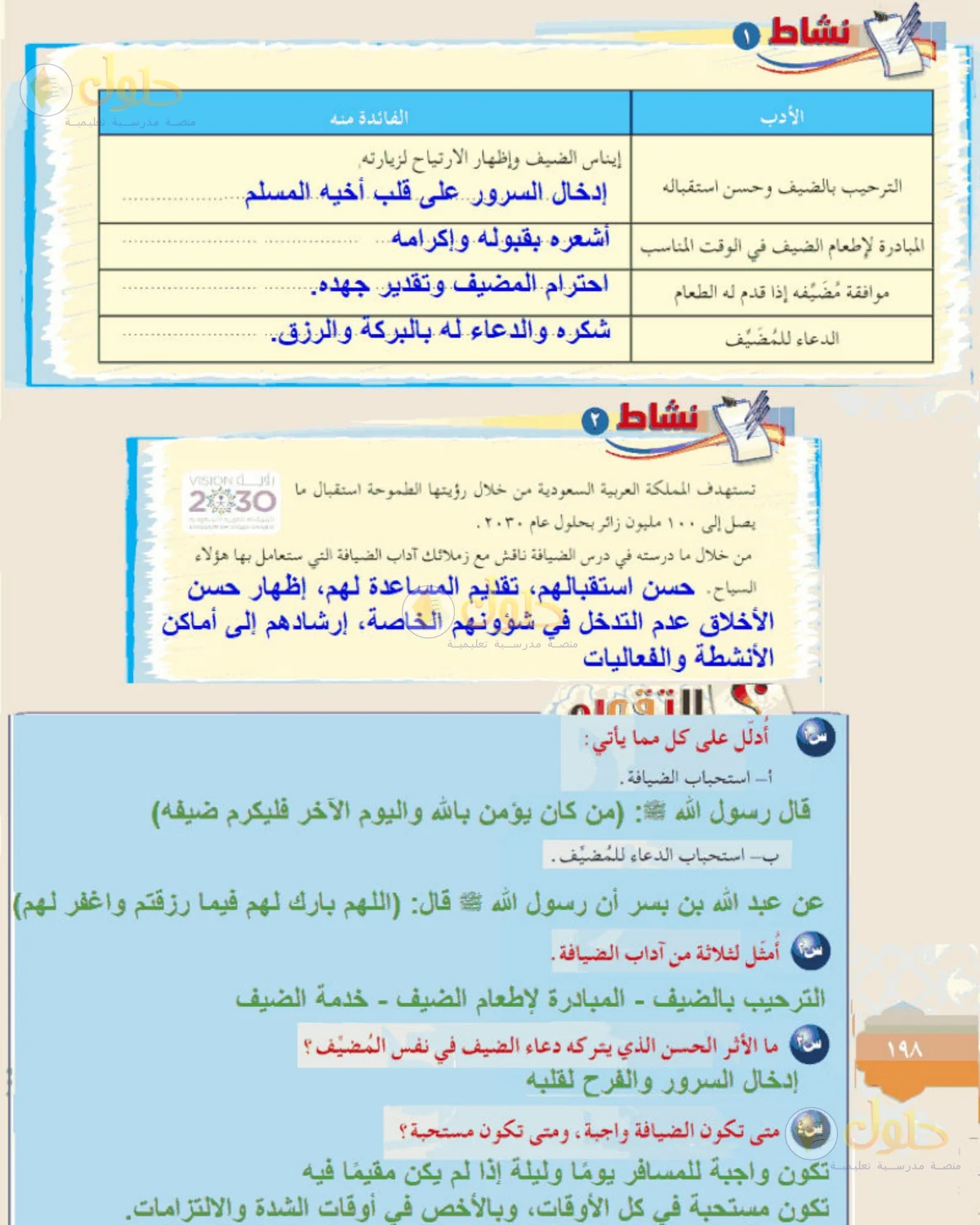 حل الفقه للصف الثالث المتوسط صفحة 198
