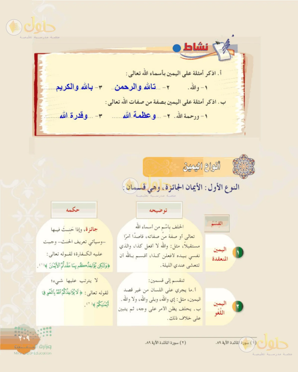 حل الفقه للصف الثالث المتوسط صفحة 209