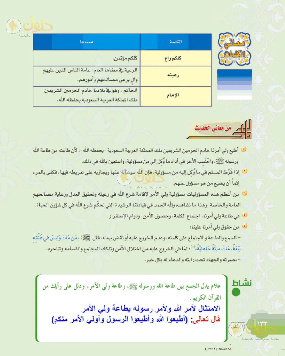 حل الحديث للصف الثالث المتوسط صفحة 132