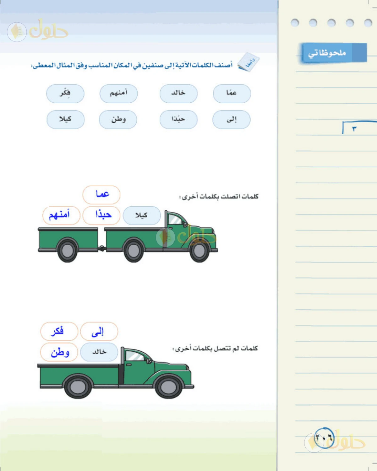 حل لغتي الخالدة للصف الثالث المتوسط صفحة 206 الجزء 1