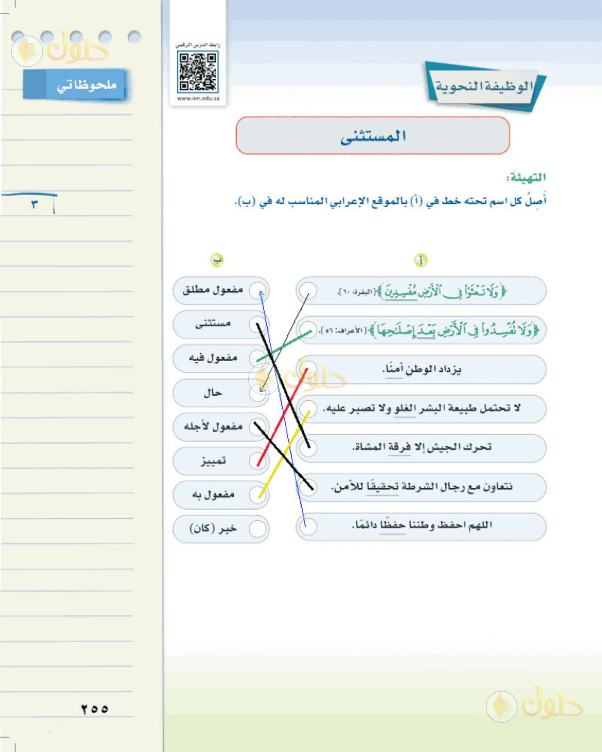 حل لغتي الخالدة للصف الثالث المتوسط صفحة 255 الجزء 1