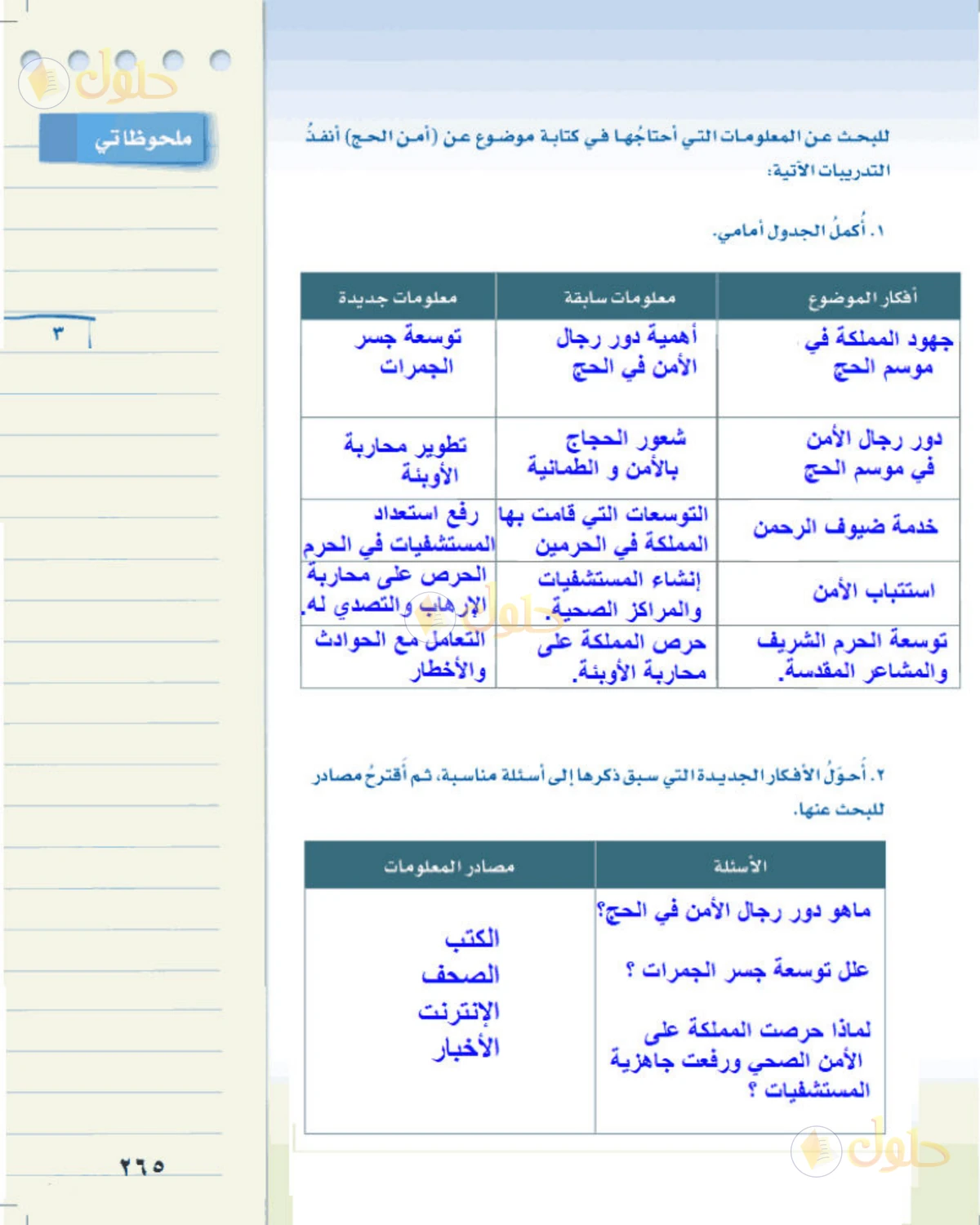 حل لغتي الخالدة للصف الثالث المتوسط صفحة 265 الجزء 1