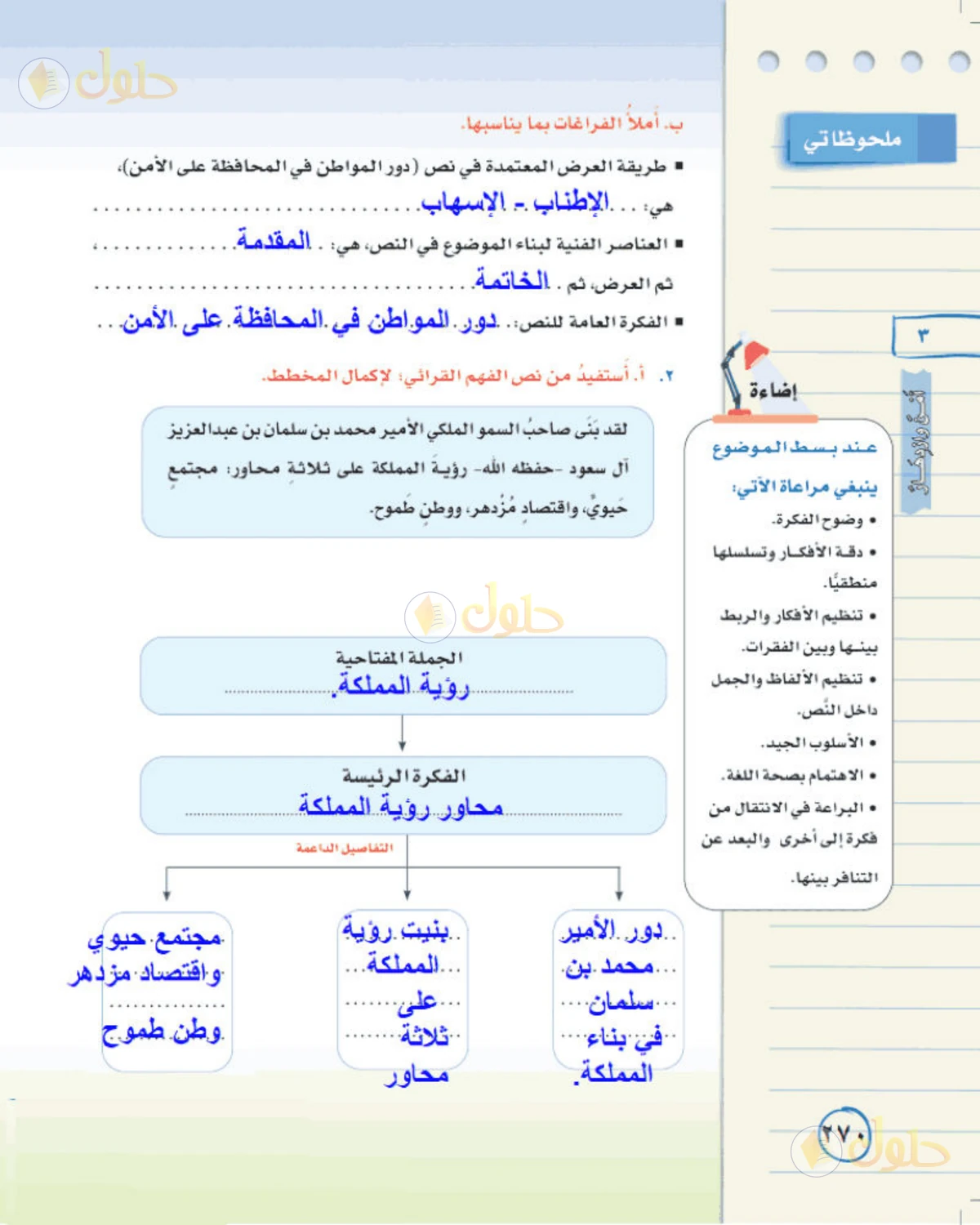 حل لغتي الخالدة للصف الثالث المتوسط صفحة 270 الجزء 1