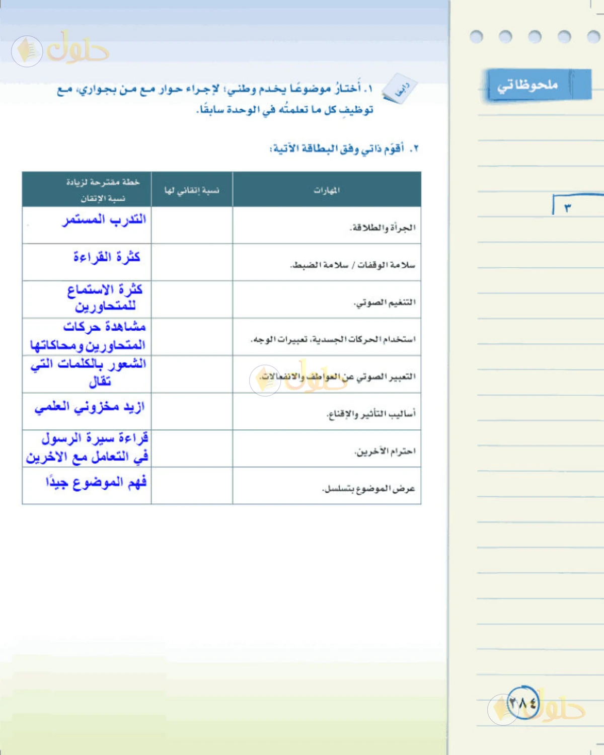 حل لغتي الخالدة للصف الثالث المتوسط صفحة 284 الجزء 1