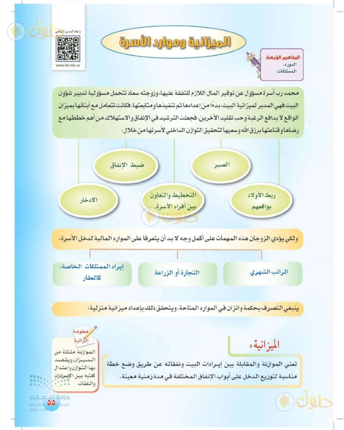حل المهارات الحياتية والأسرية للصف الثالث المتوسط صفحة 55