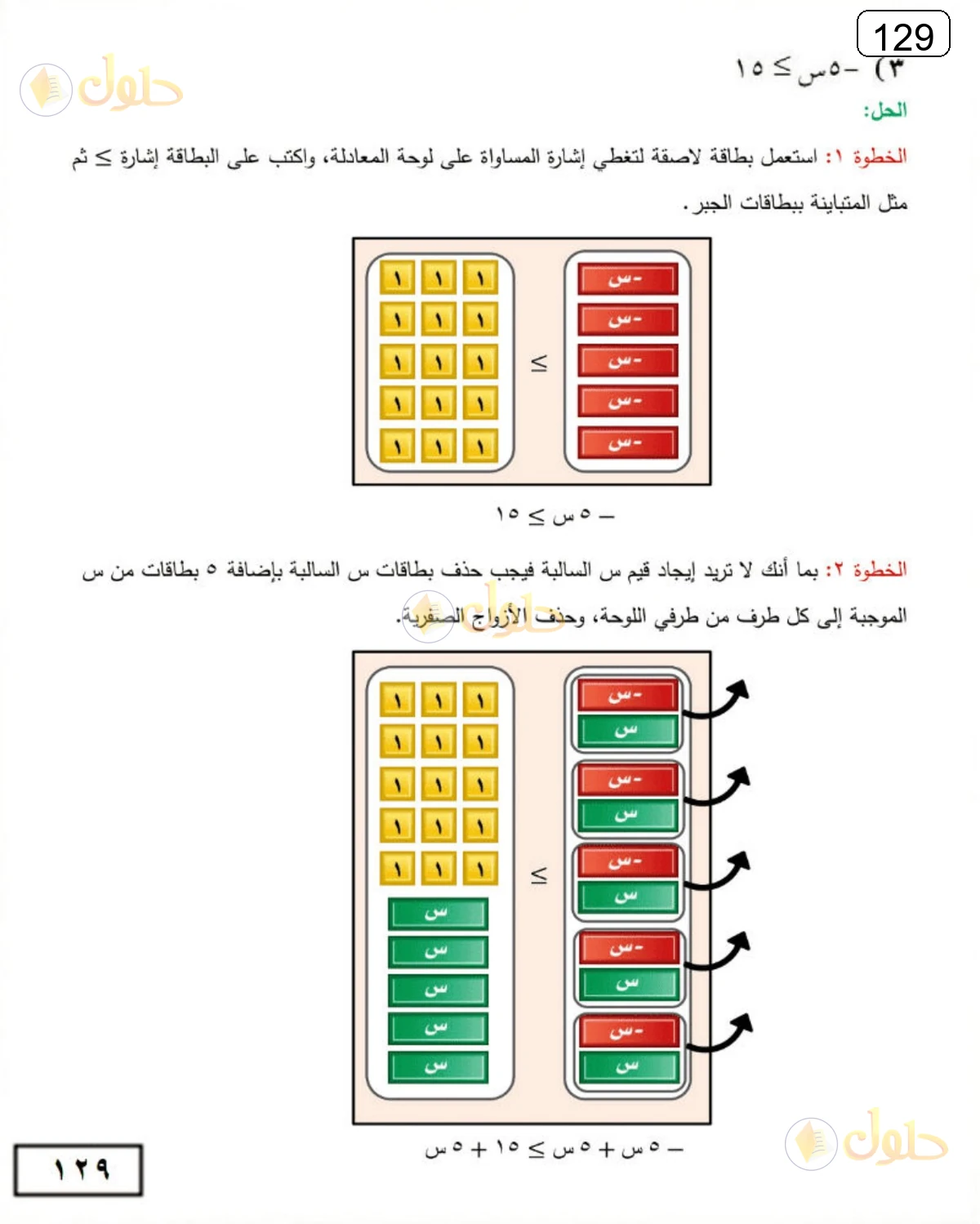 حل الرياضيات للصف الثالث المتوسط صفحة 129 الجزء 5