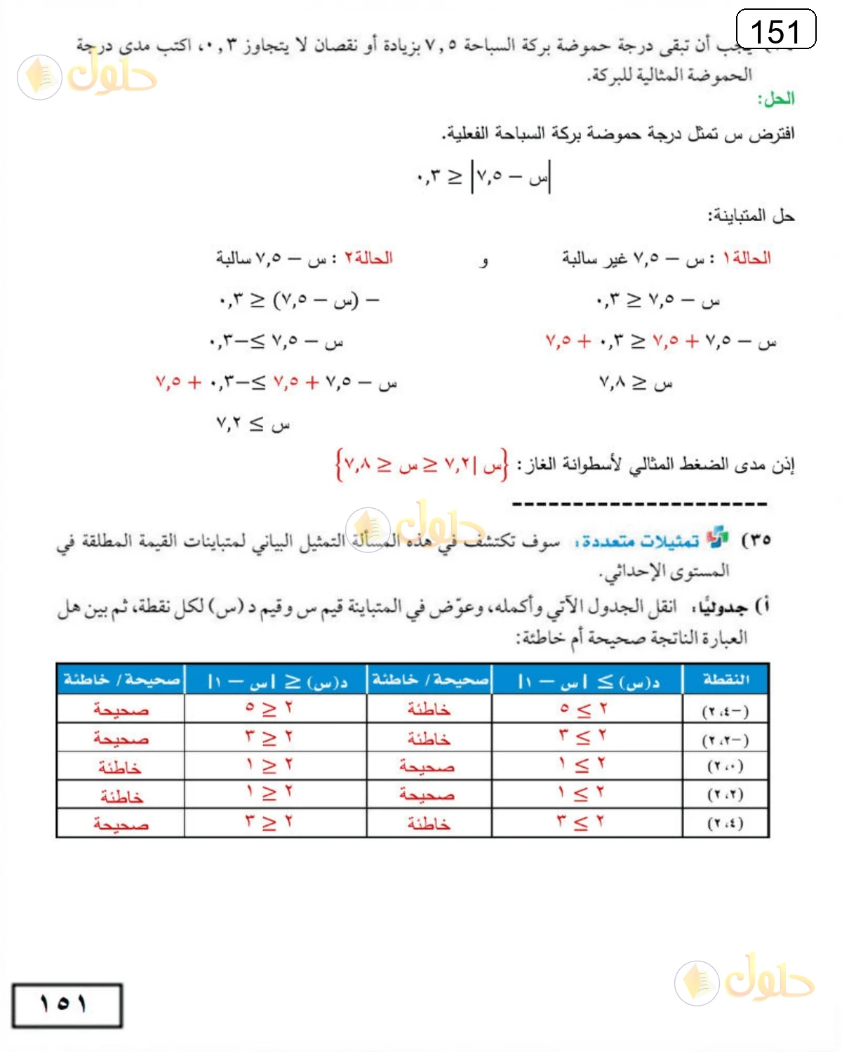 حل الرياضيات للصف الثالث المتوسط صفحة 151 الجزء 3