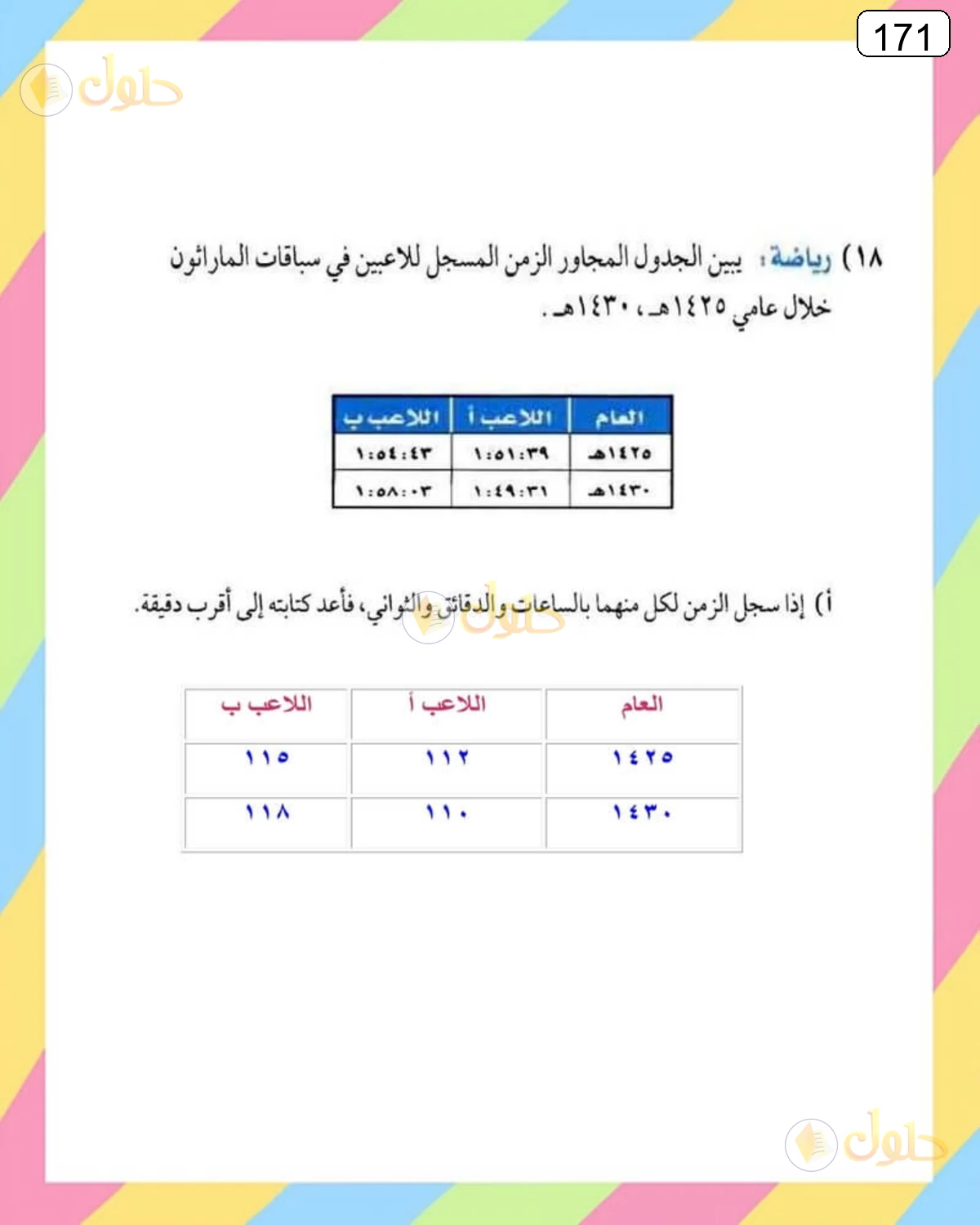 حل الرياضيات للصف الثالث المتوسط صفحة 171 الجزء 4