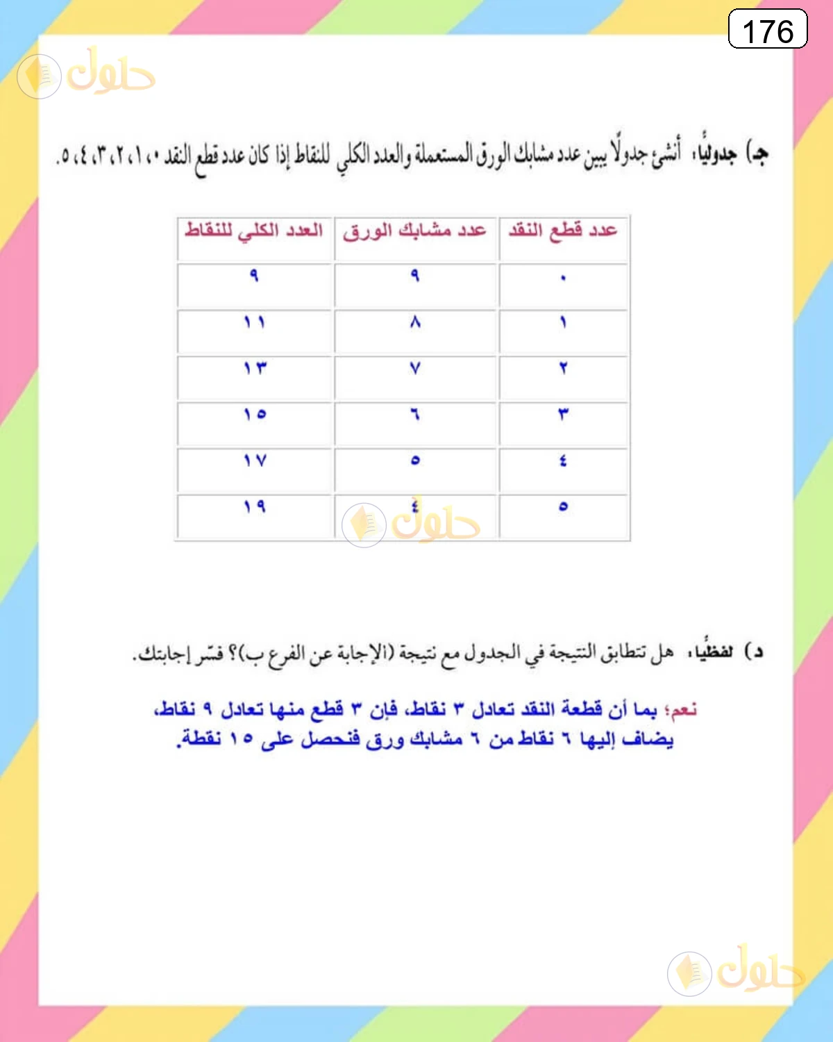 حل الرياضيات للصف الثالث المتوسط صفحة 176 الجزء 3