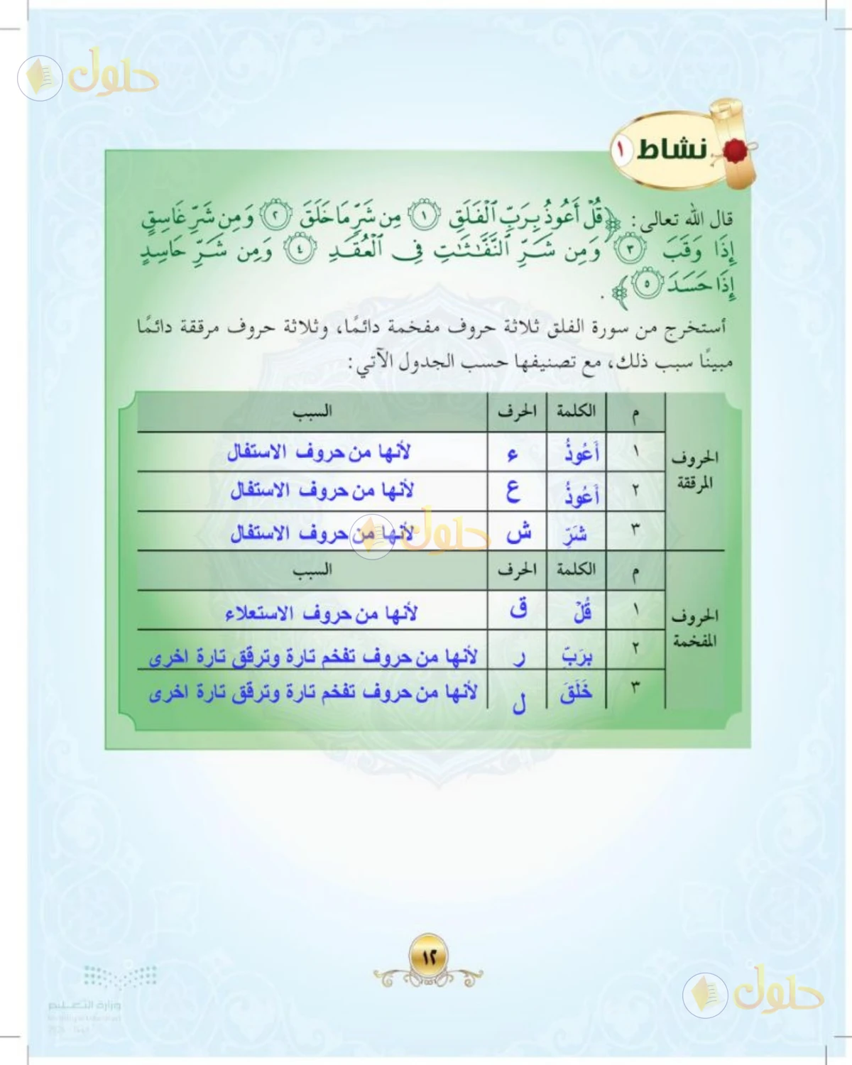 حل التجويد للصف الثالث المتوسط صفحة 12