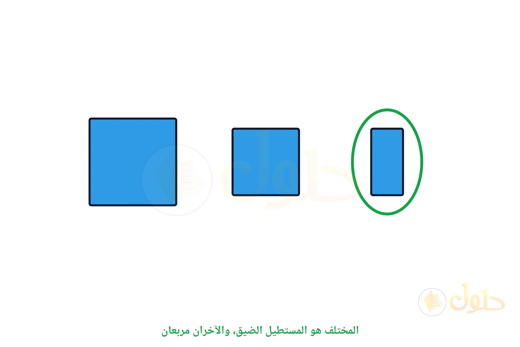 ثلاثة أشكال زرقاء والمستطيل الضيق محوط لأنه المختلف