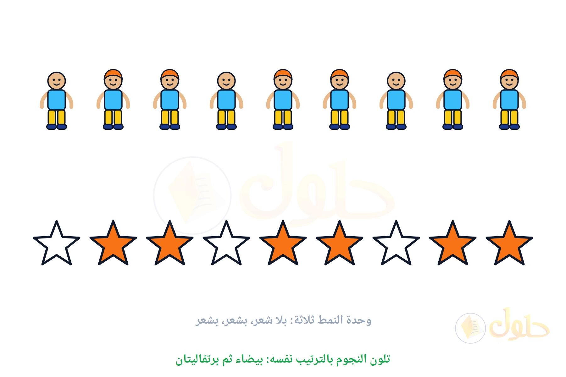تسعة أطفال على نمط ثلاثي وتسعة نجوم ملونة بالترتيب نفسه