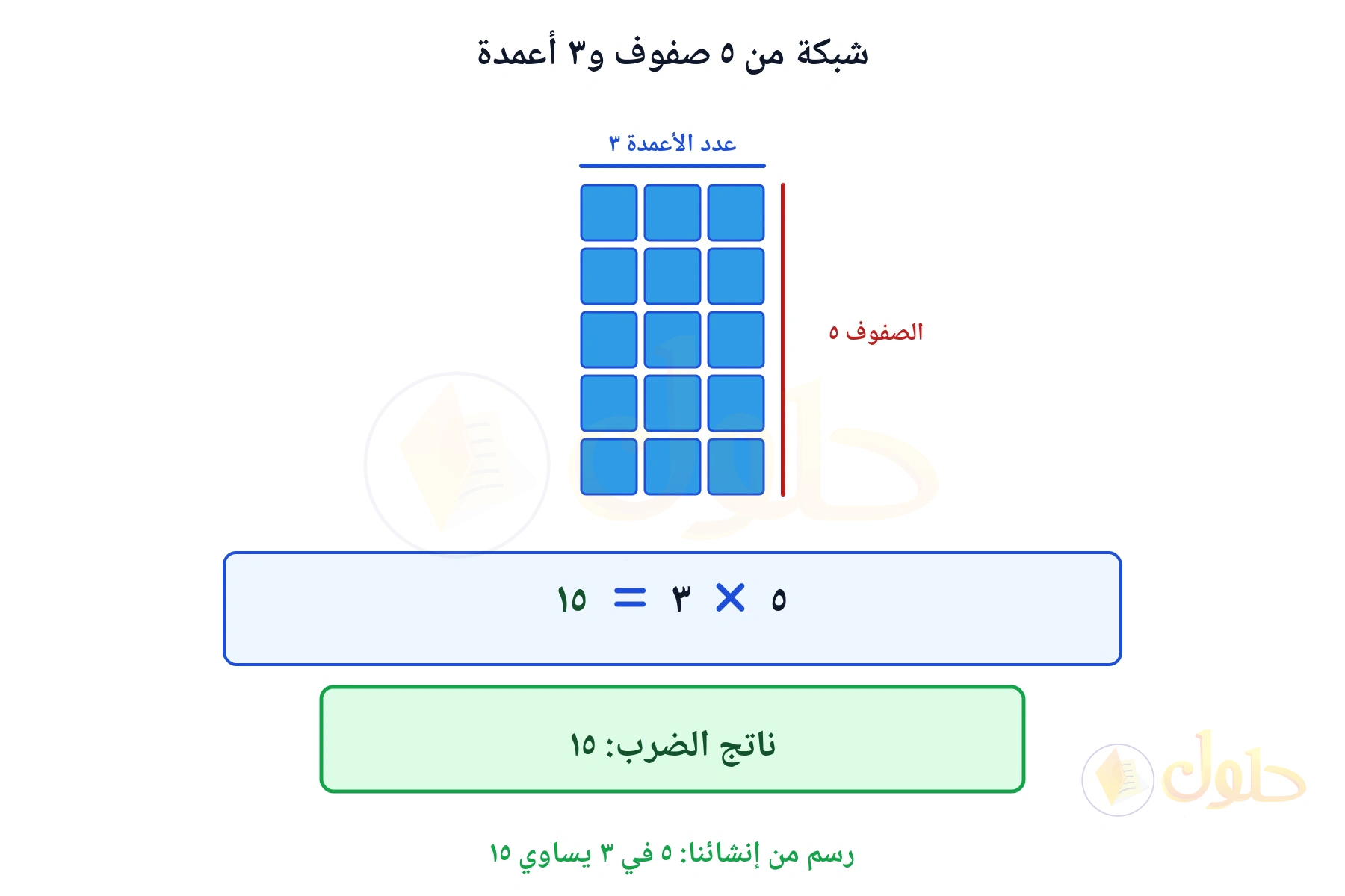 شبكة تبين أن ٥ في ٣ يساوي ١٥