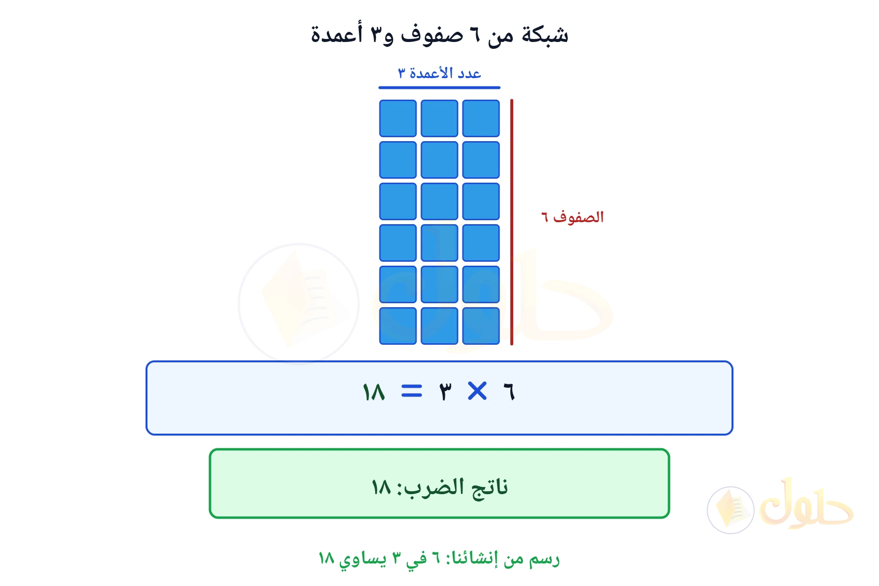 شبكة تبين أن ٦ في ٣ يساوي ١٨