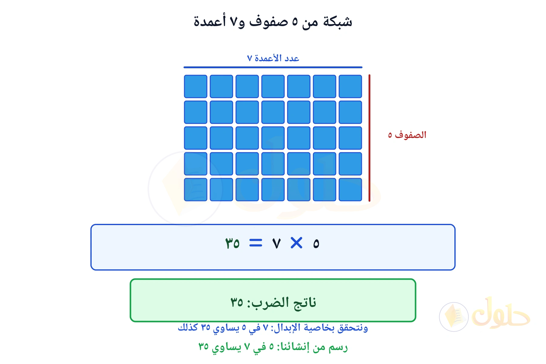 شبكة تبين أن ٥ في ٧ يساوي ٣٥