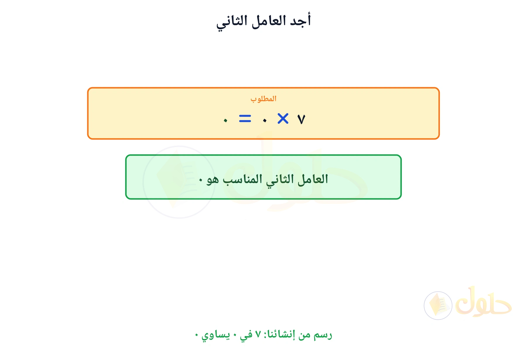 جملة ضرب مكتملة تبين أن العامل الثاني هو ٠