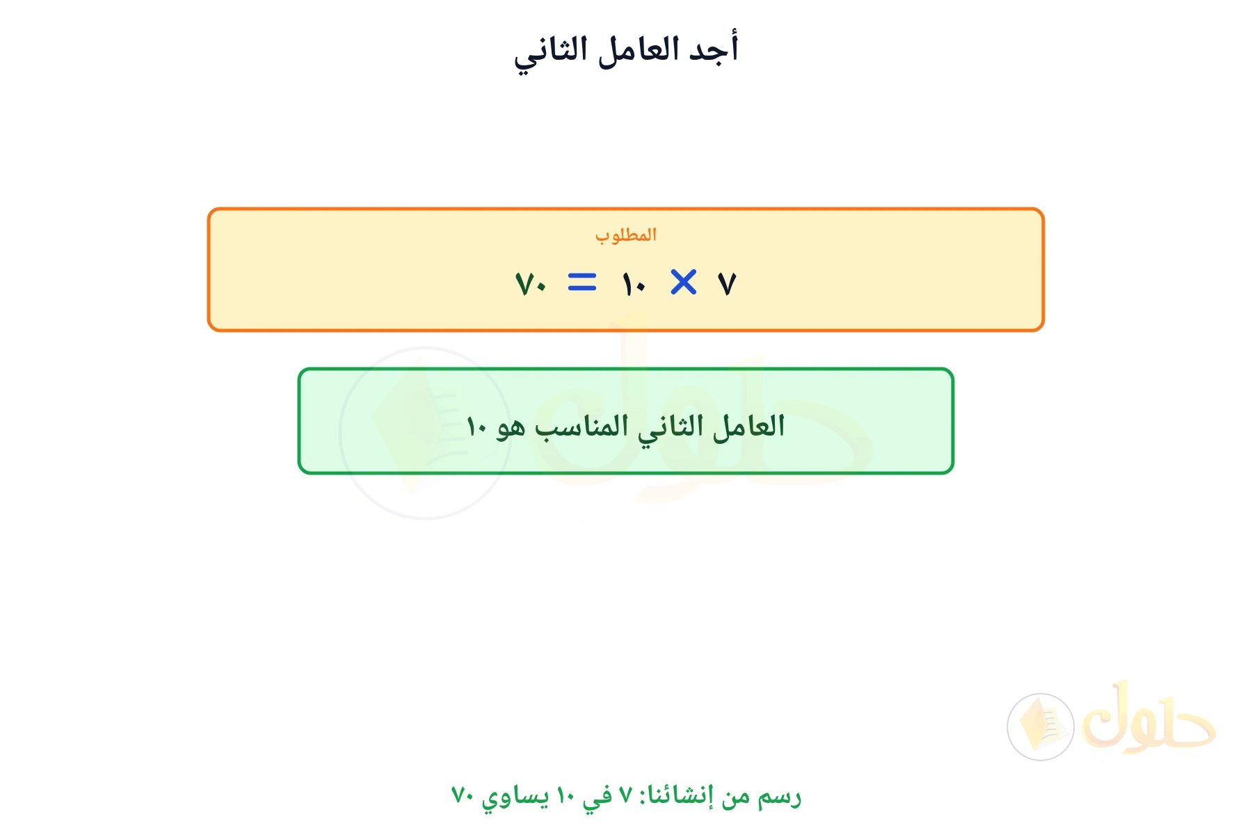 جملة ضرب مكتملة تبين أن العامل الثاني هو ١٠