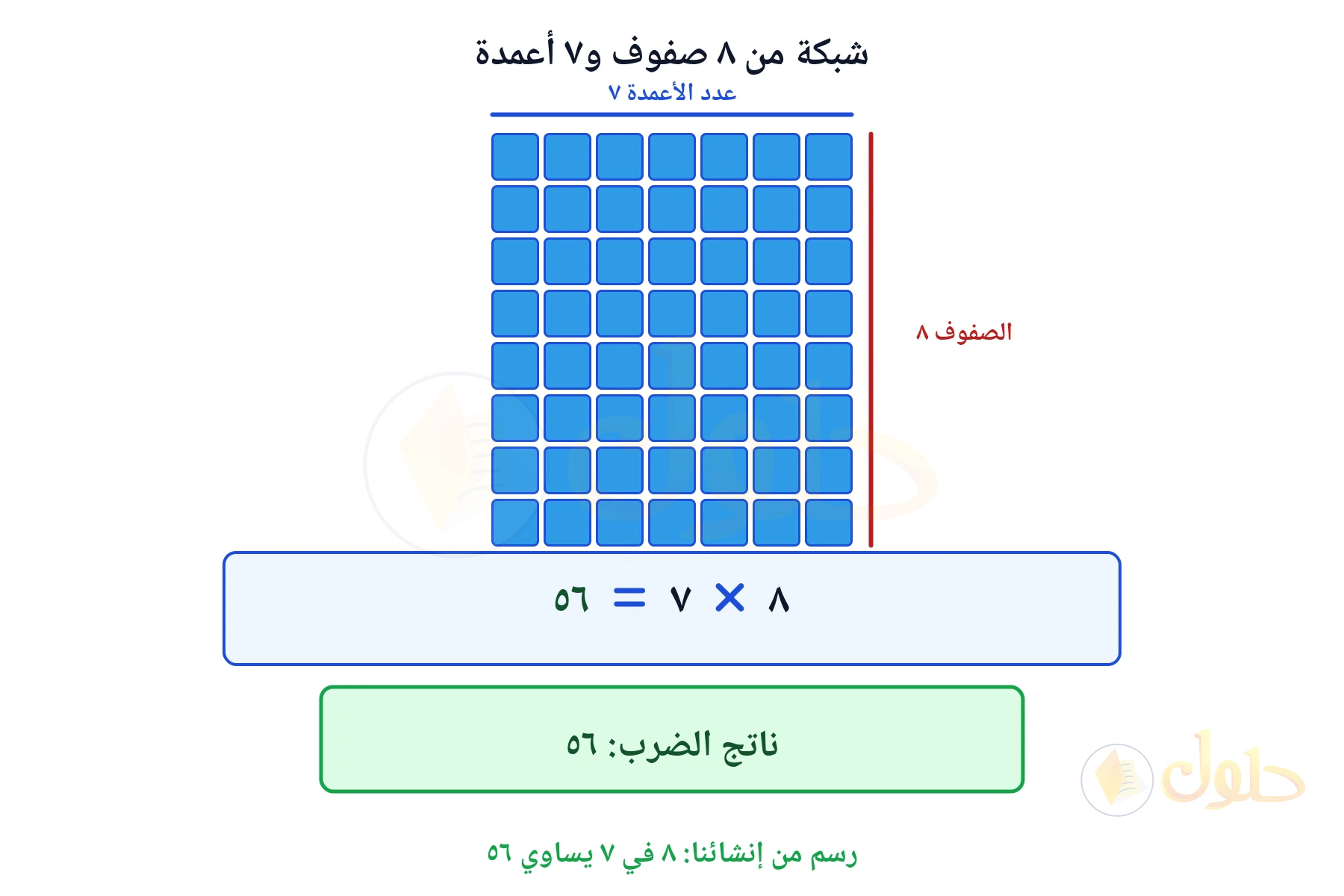 شبكة تبين أن ٨ في ٧ يساوي ٥٦