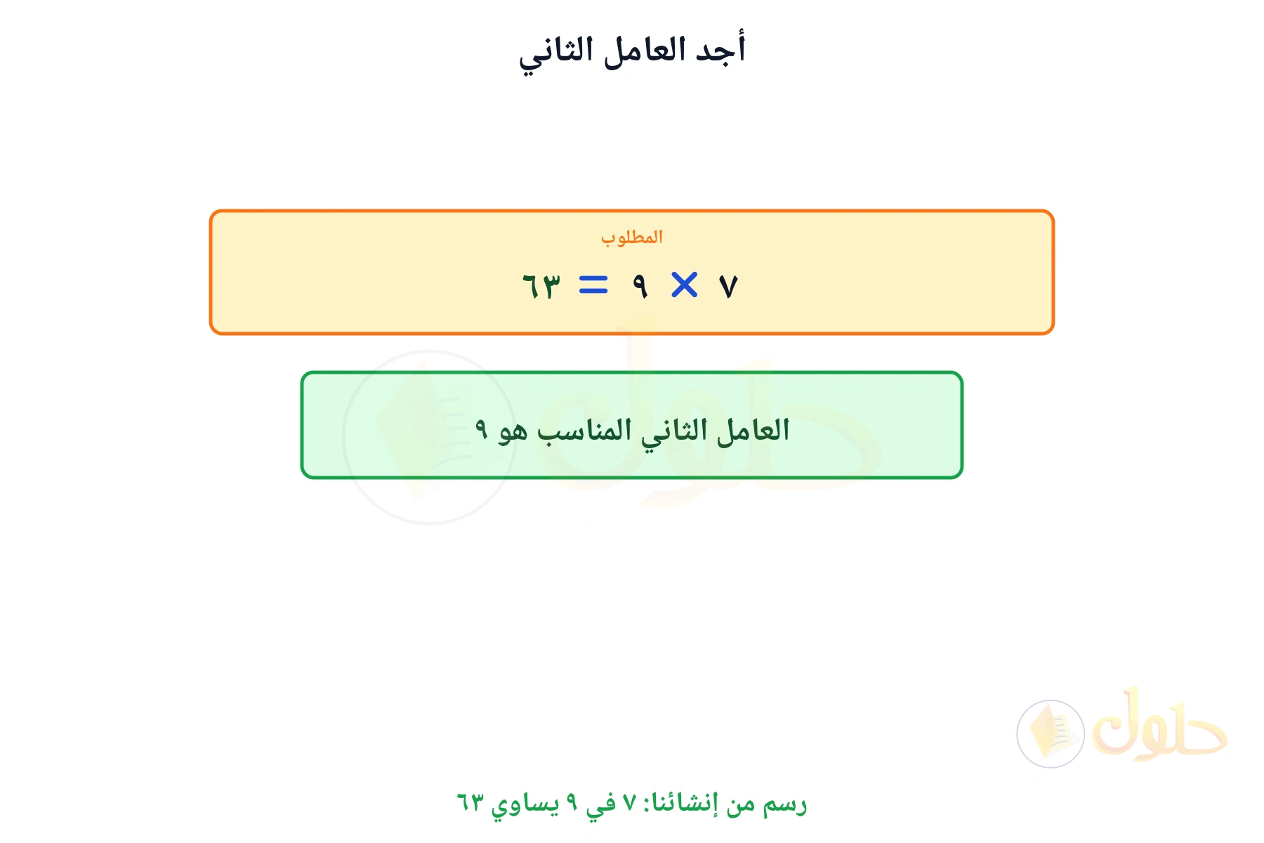 جملة ضرب مكتملة تبين أن العامل الثاني هو ٩