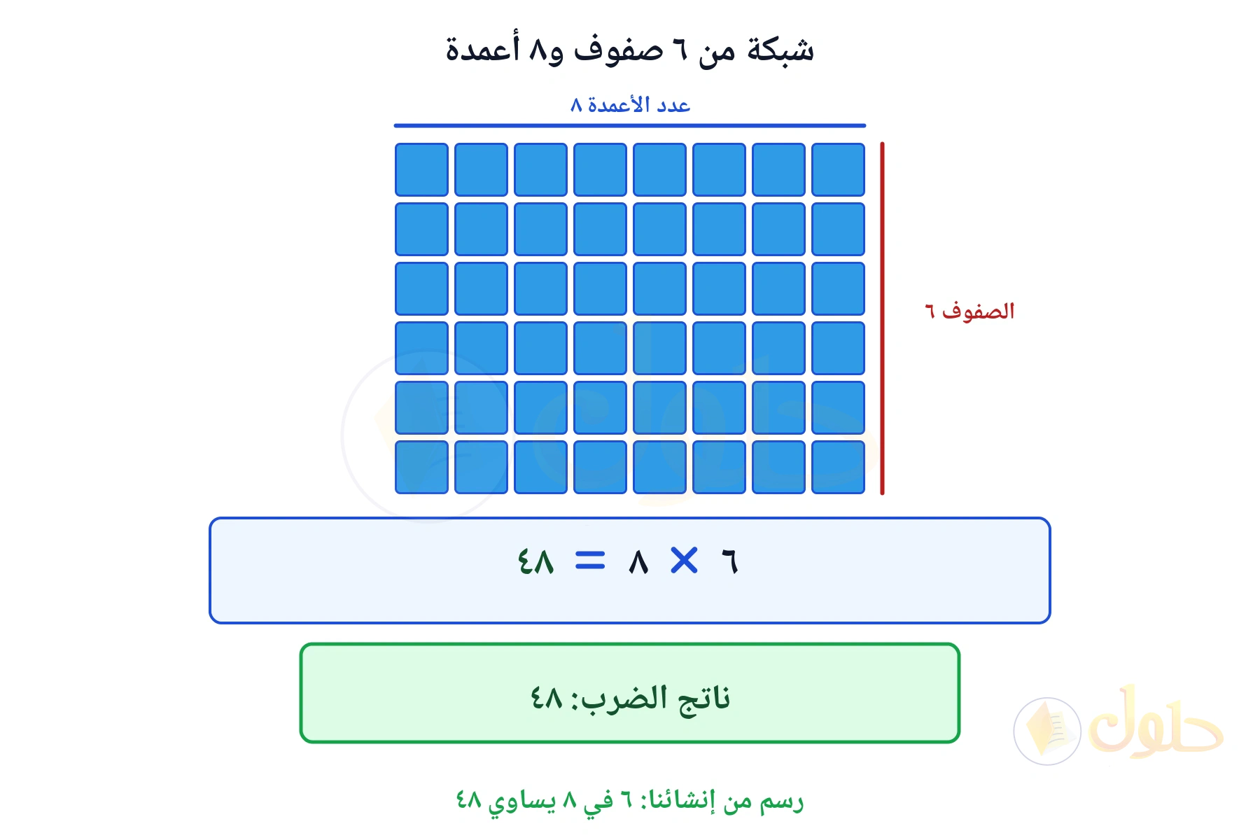 شبكة تبين أن ٦ في ٨ يساوي ٤٨