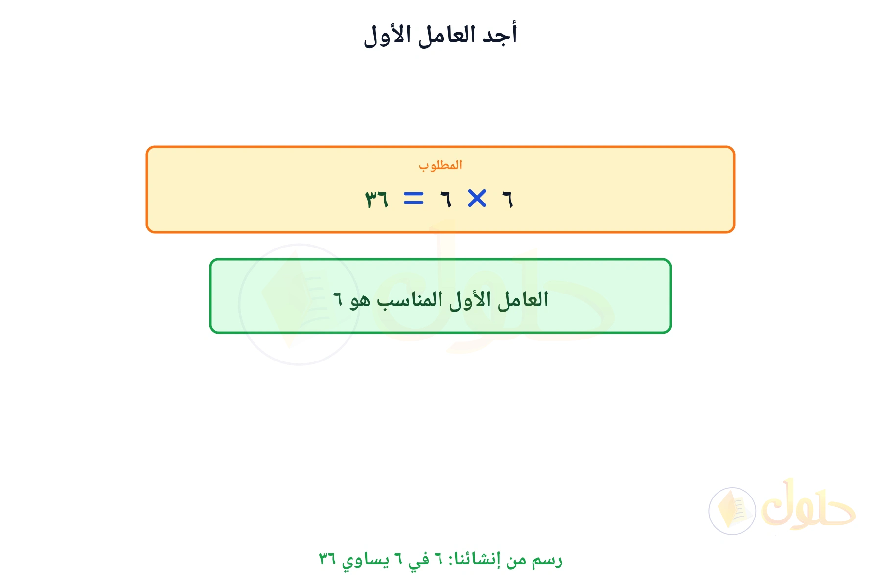 جملة ضرب مكتملة تبين أن العامل الأول هو ٦