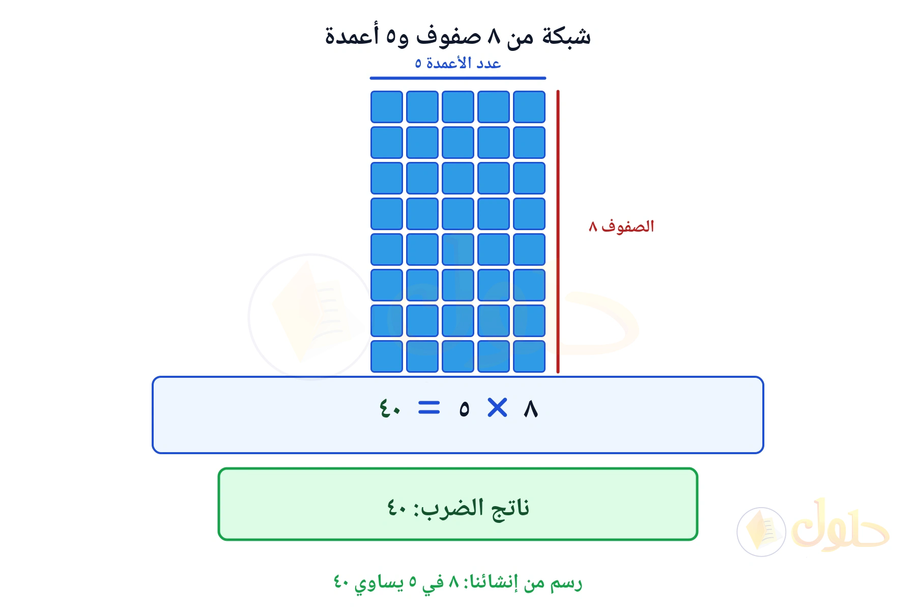 شبكة تبين أن ٨ في ٥ يساوي ٤٠