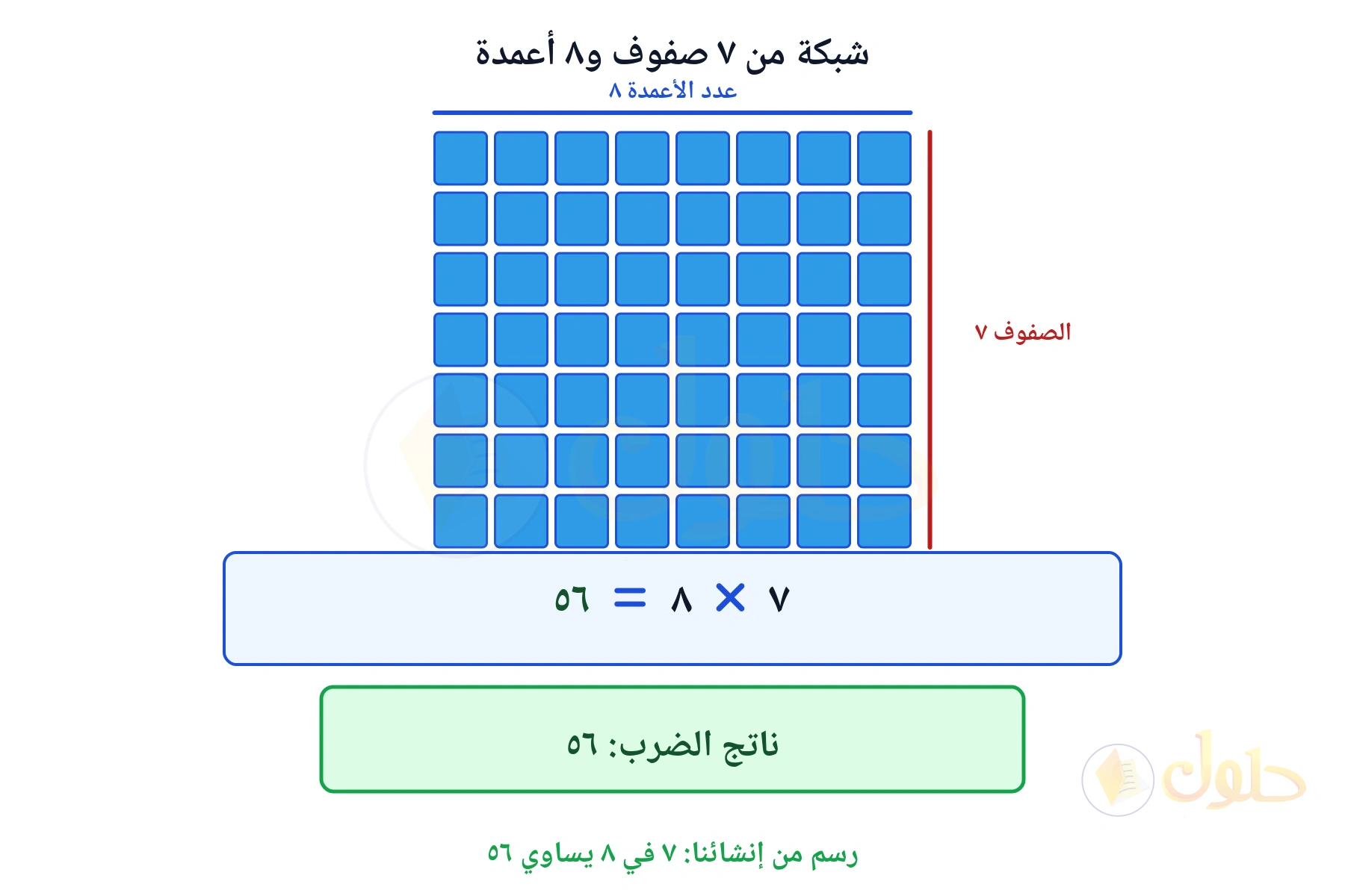 شبكة تبين أن ٧ في ٨ يساوي ٥٦