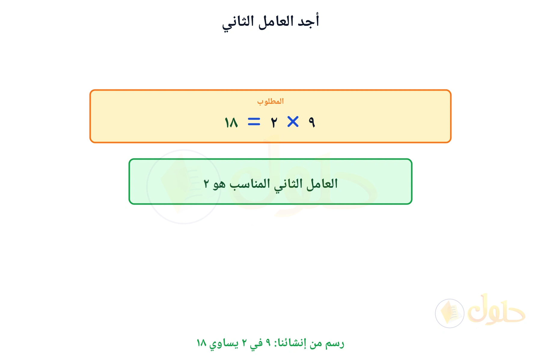 جملة ضرب مكتملة تبين أن العامل الثاني هو ٢