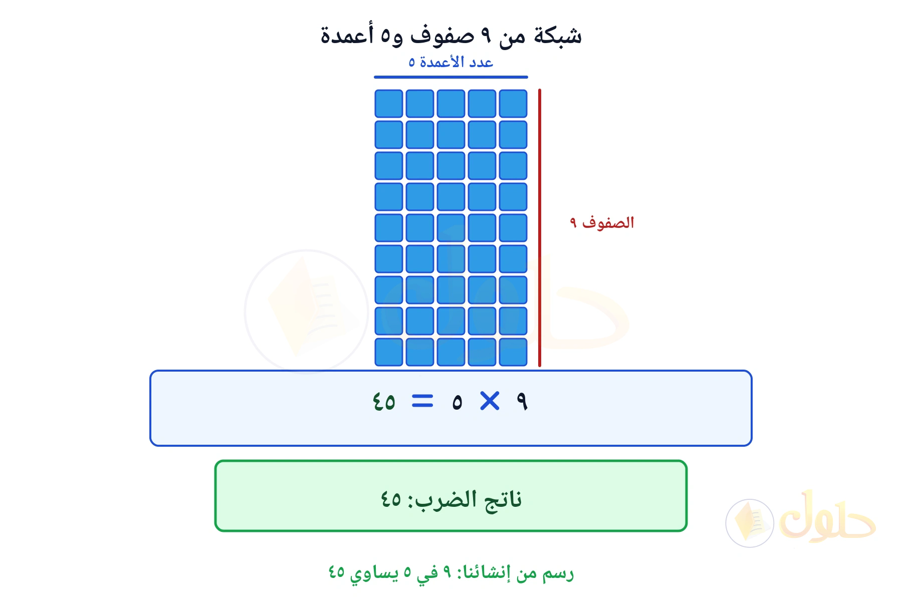 شبكة تبين أن ٩ في ٥ يساوي ٤٥
