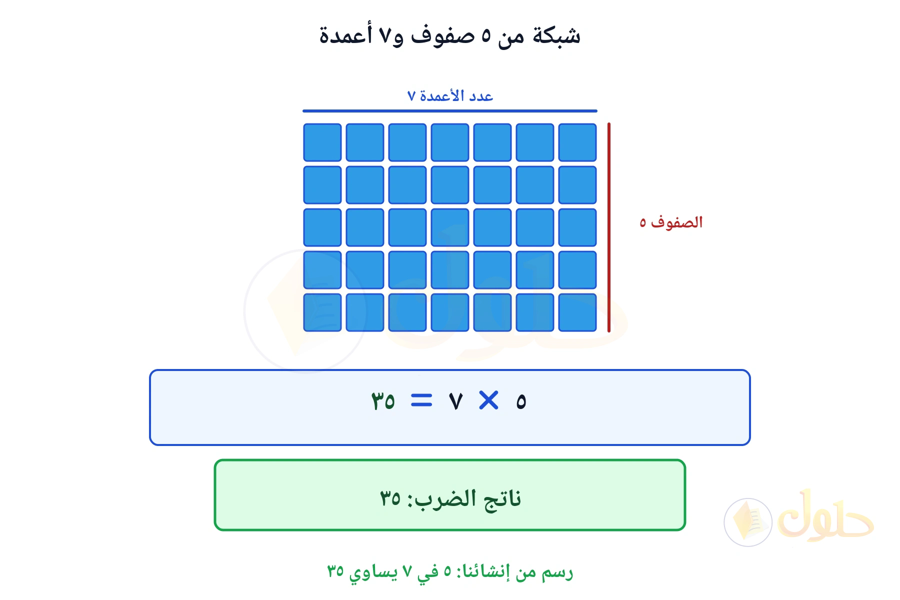 شبكة تبين أن ٥ في ٧ يساوي ٣٥