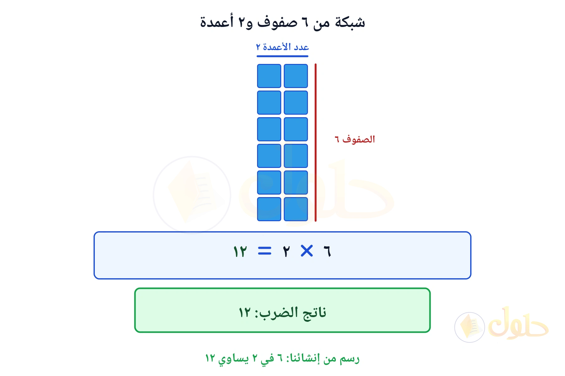شبكة تبين أن ٦ في ٢ يساوي ١٢