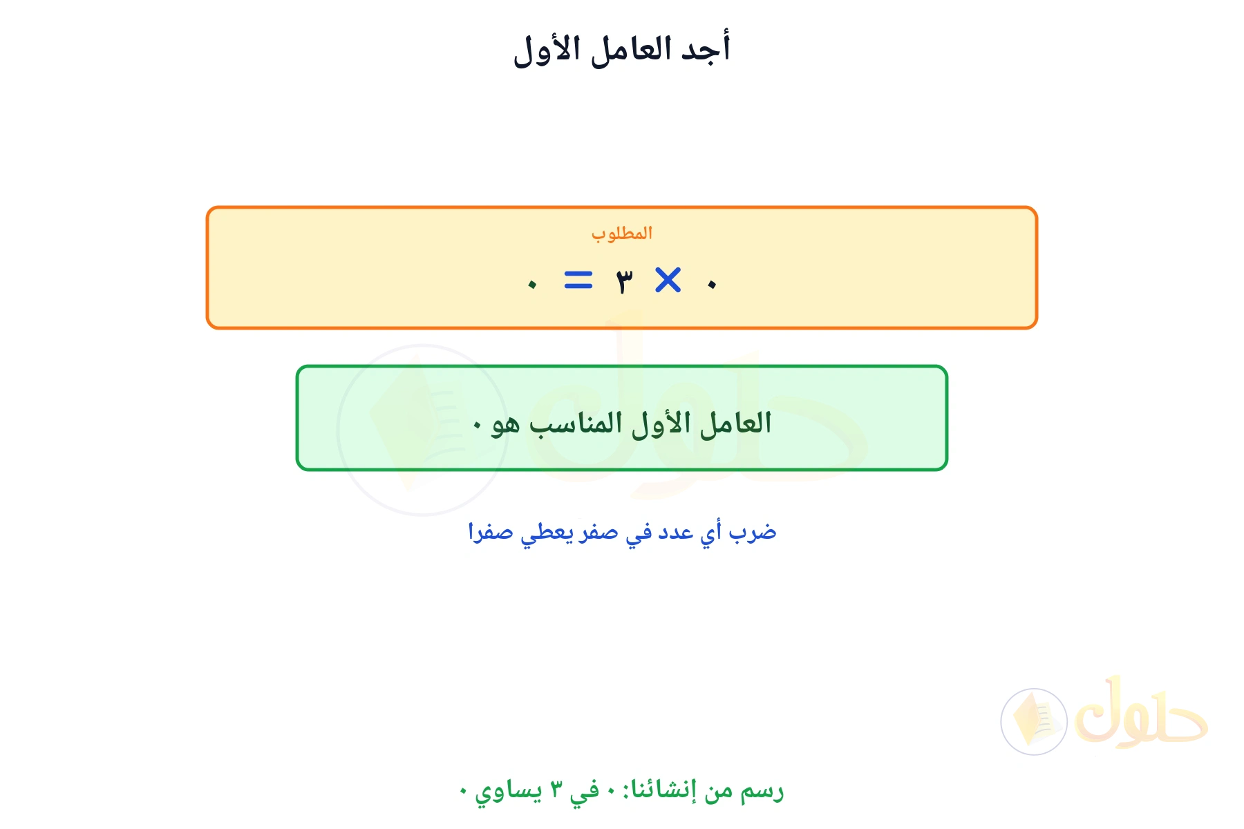 جملة ضرب مكتملة تبين أن العامل الأول هو ٠