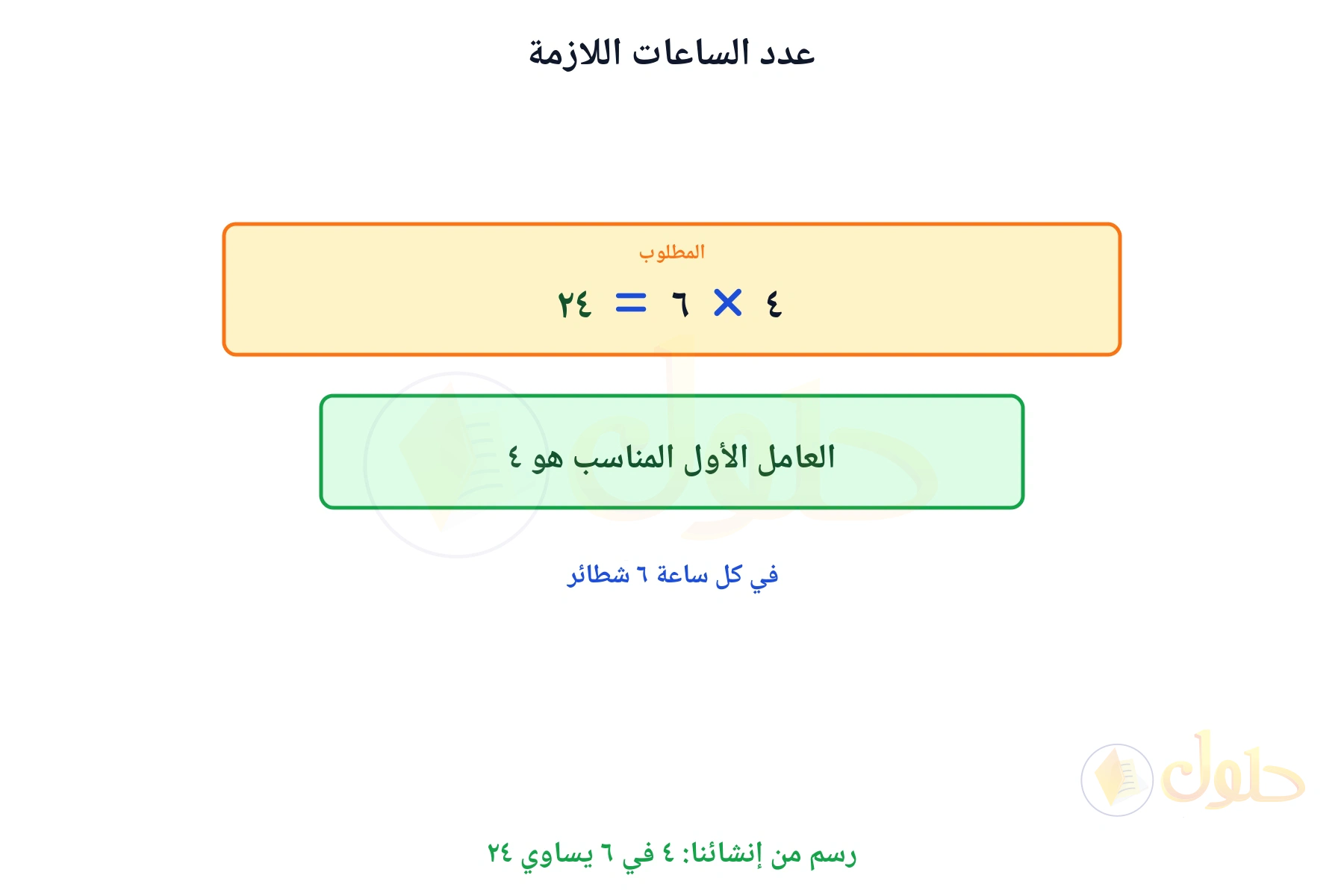 جملة ضرب مكتملة تبين أن عدد الساعات ٤
