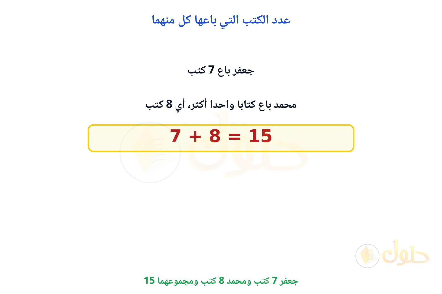 جعفر باع 7 كتب ومحمد باع 8 كتب ومجموعهما 15