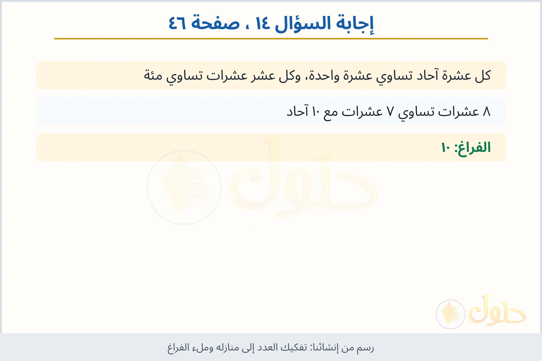 حل السؤال ١٤ صفحة ٤٦ — تفكيك العدد إلى منازله وملء الفراغ