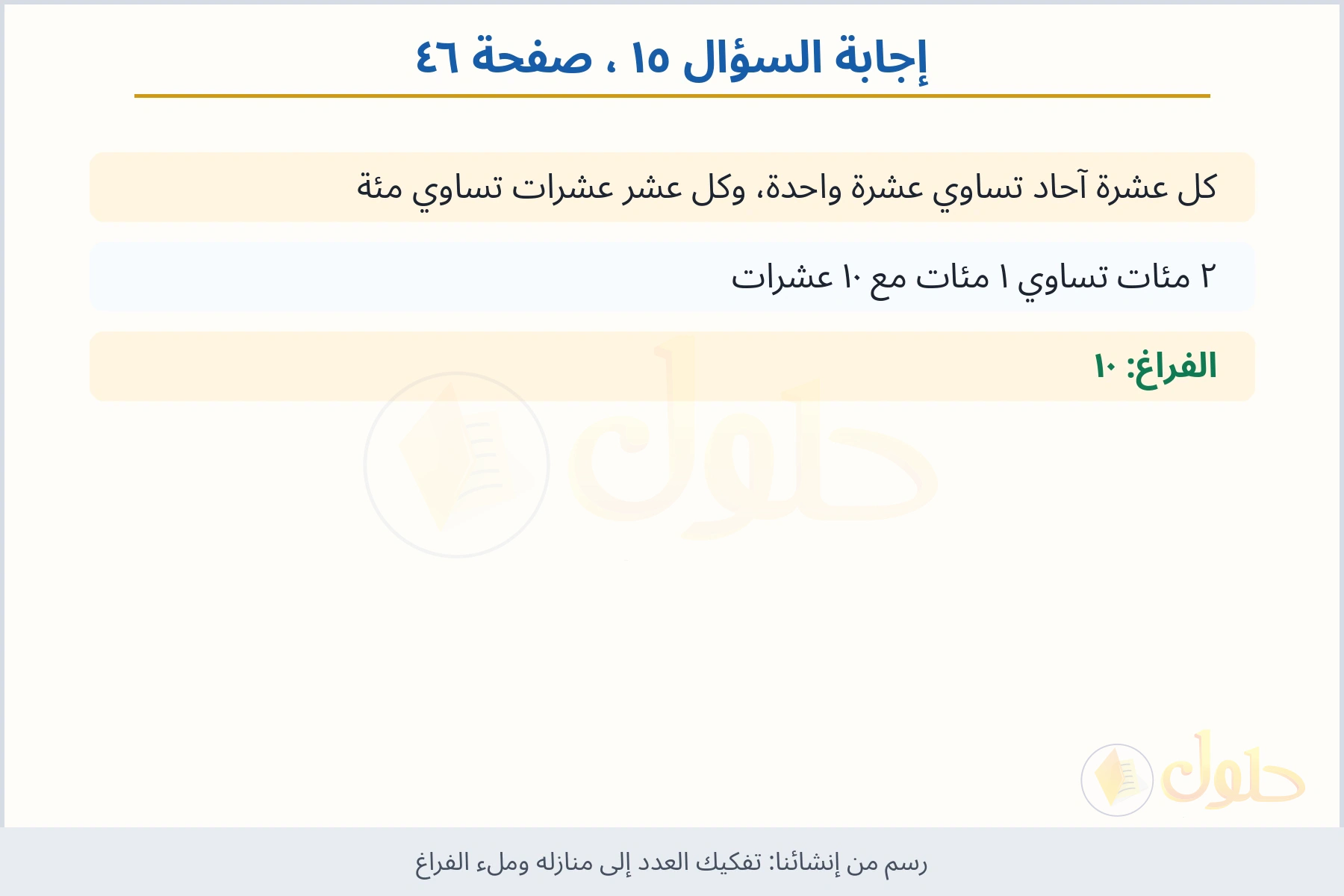 حل السؤال ١٥ صفحة ٤٦ — تفكيك العدد إلى منازله وملء الفراغ