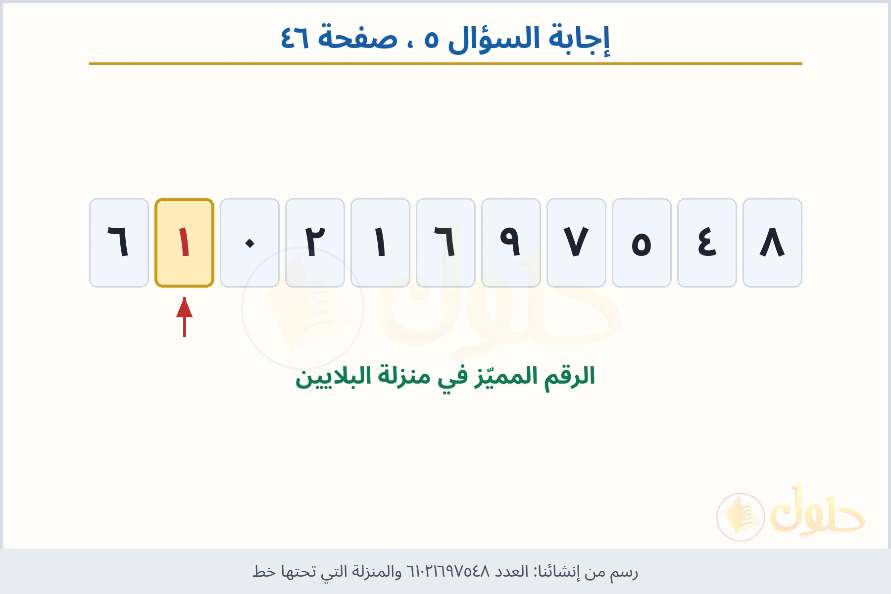 حل السؤال ٥ صفحة ٤٦ — العدد ٦١٠٢١٦٩٧٥٤٨ والمنزلة التي تحتها خط