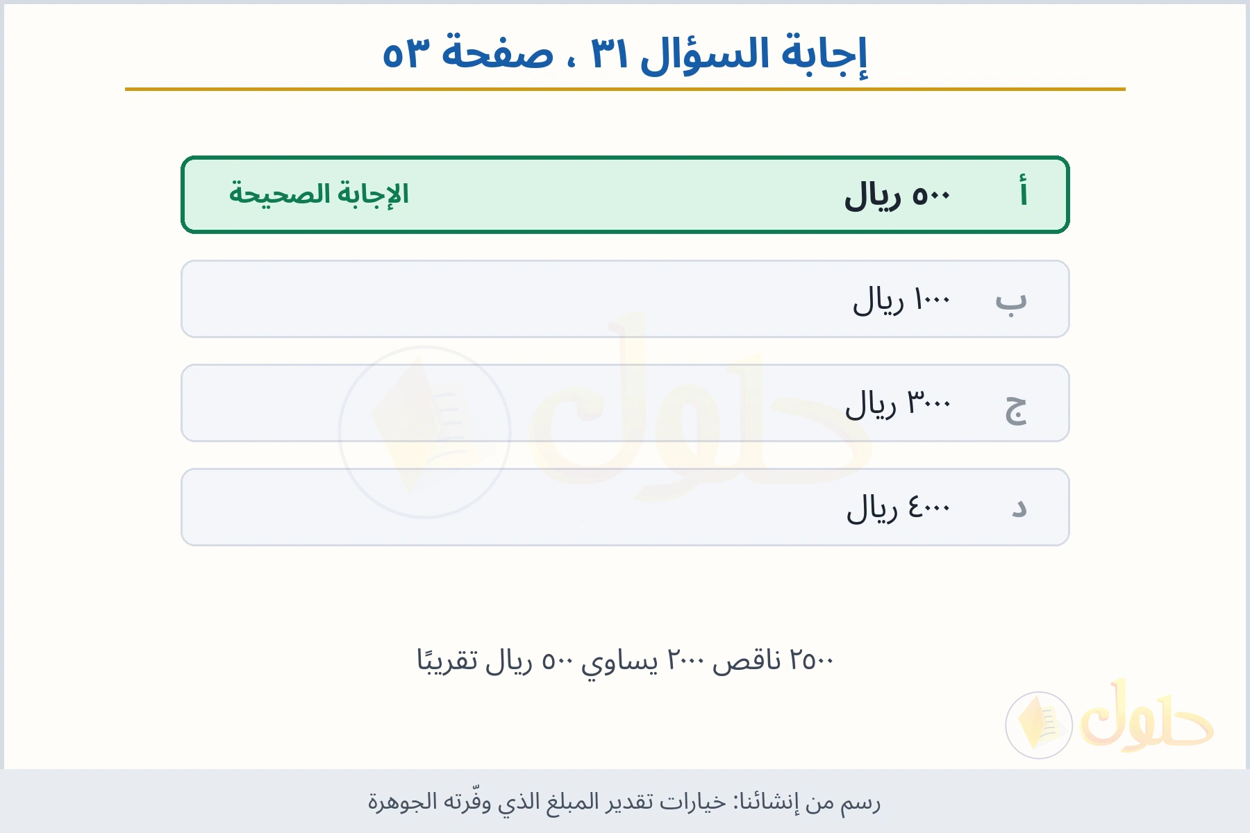 حل السؤال ٣١ صفحة ٥٣ — خيارات تقدير المبلغ الذي وفّرته الجوهرة