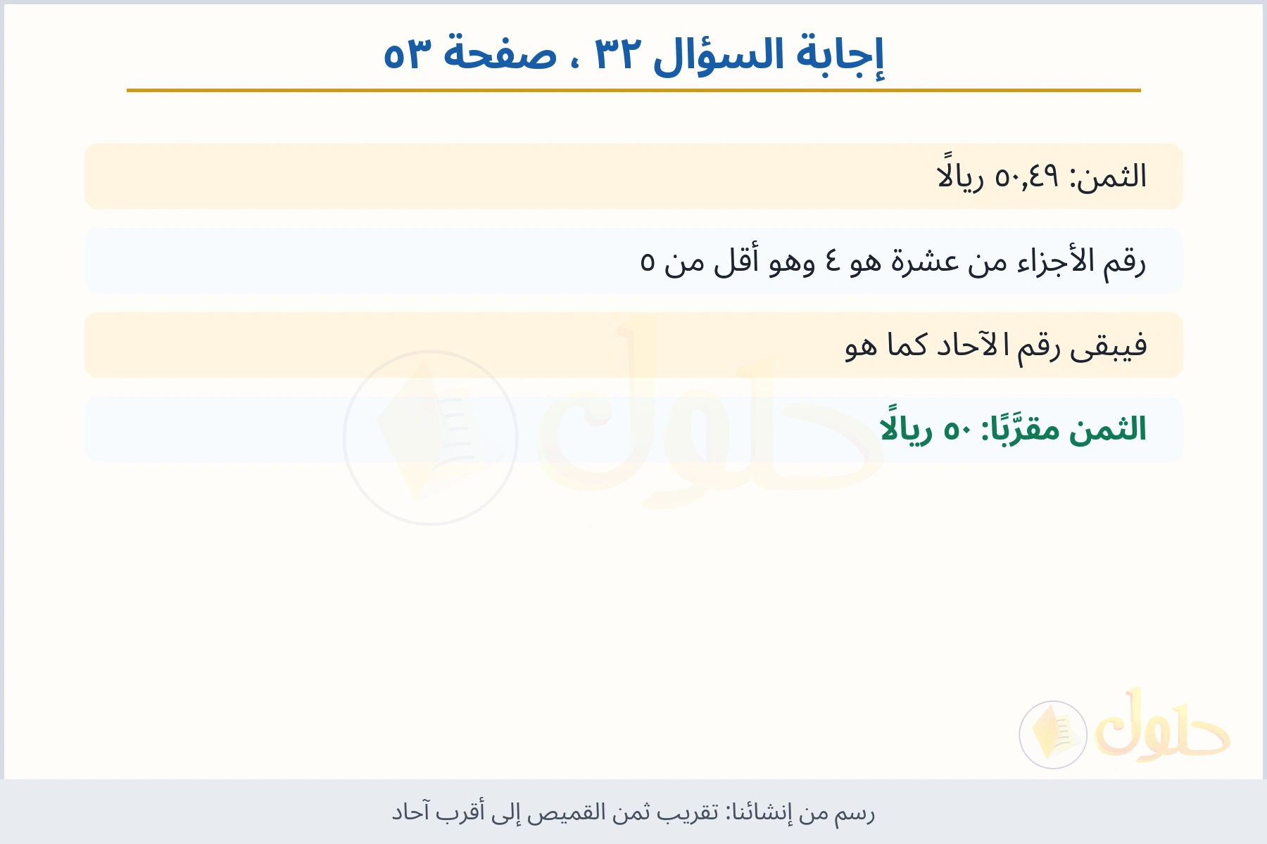 حل السؤال ٣٢ صفحة ٥٣ — تقريب ثمن القميص إلى أقرب آحاد