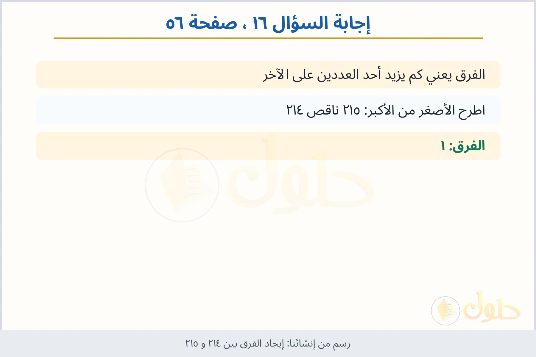 حل السؤال ١٦ صفحة ٥٦ — إيجاد الفرق بين ٢١٤ و ٢١٥