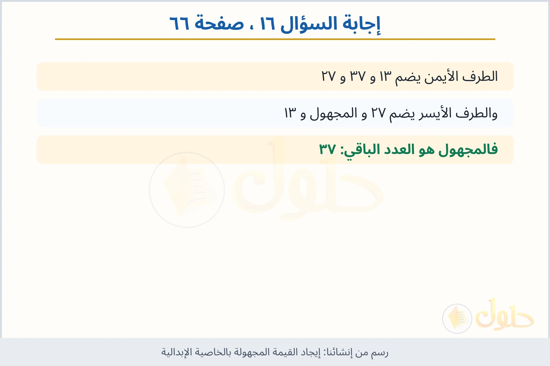 حل السؤال ١٦ صفحة ٦٦ — إيجاد القيمة المجهولة بالخاصية الإبدالية